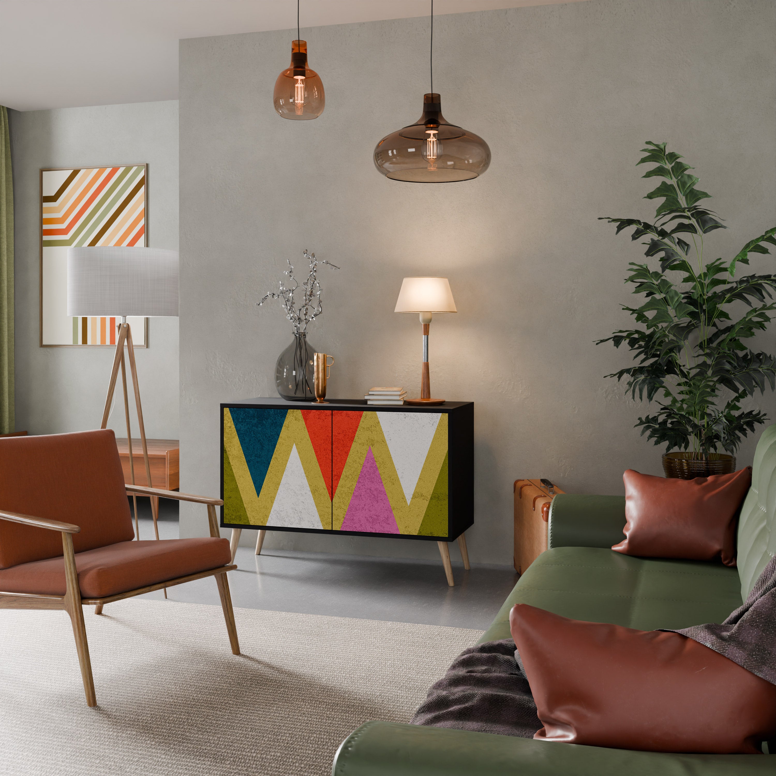 COLORFUL TRIANGLES 2-Door Sideboard in Black Finish