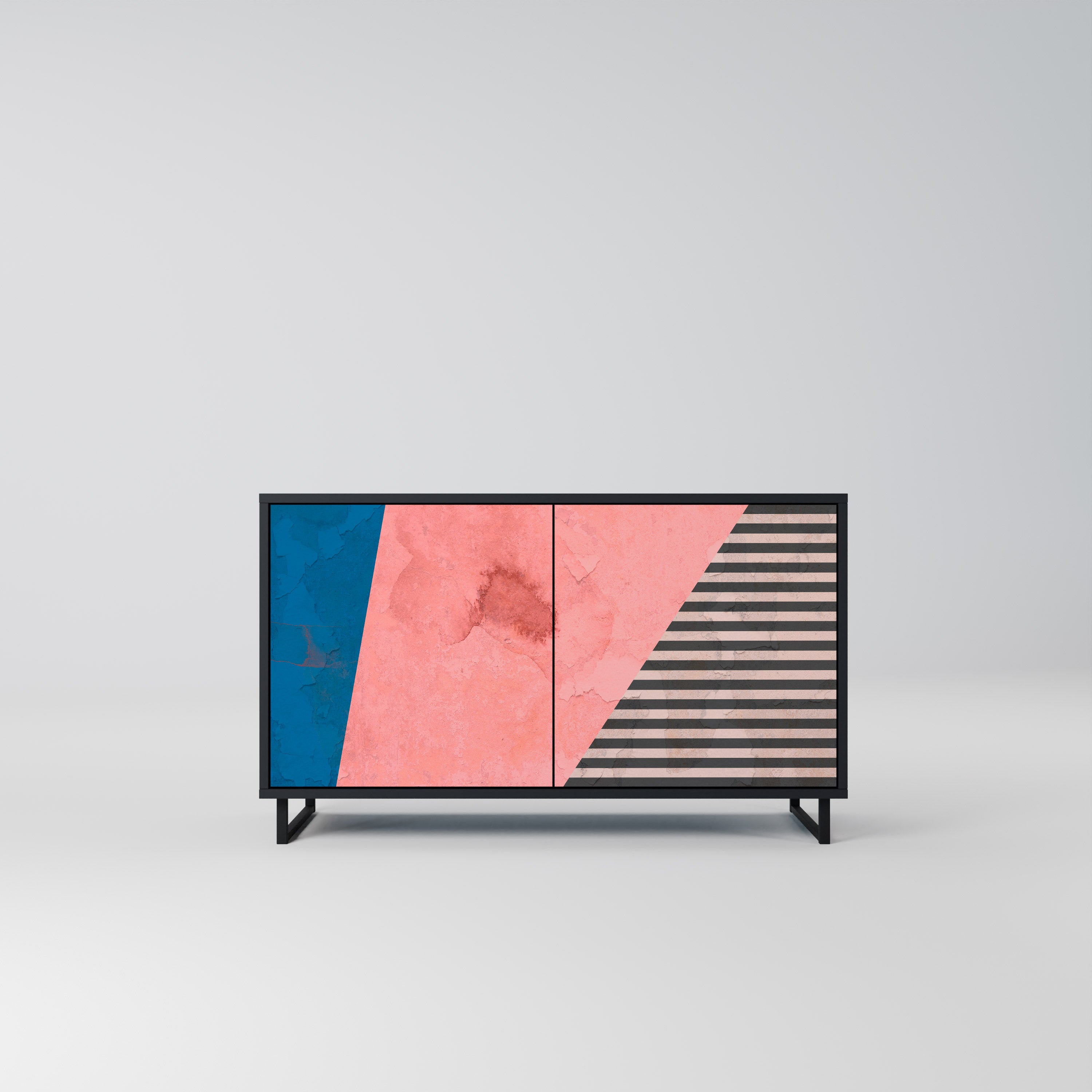 GLAMOROUS STRIPE 2-Door Sideboard in Black Finish