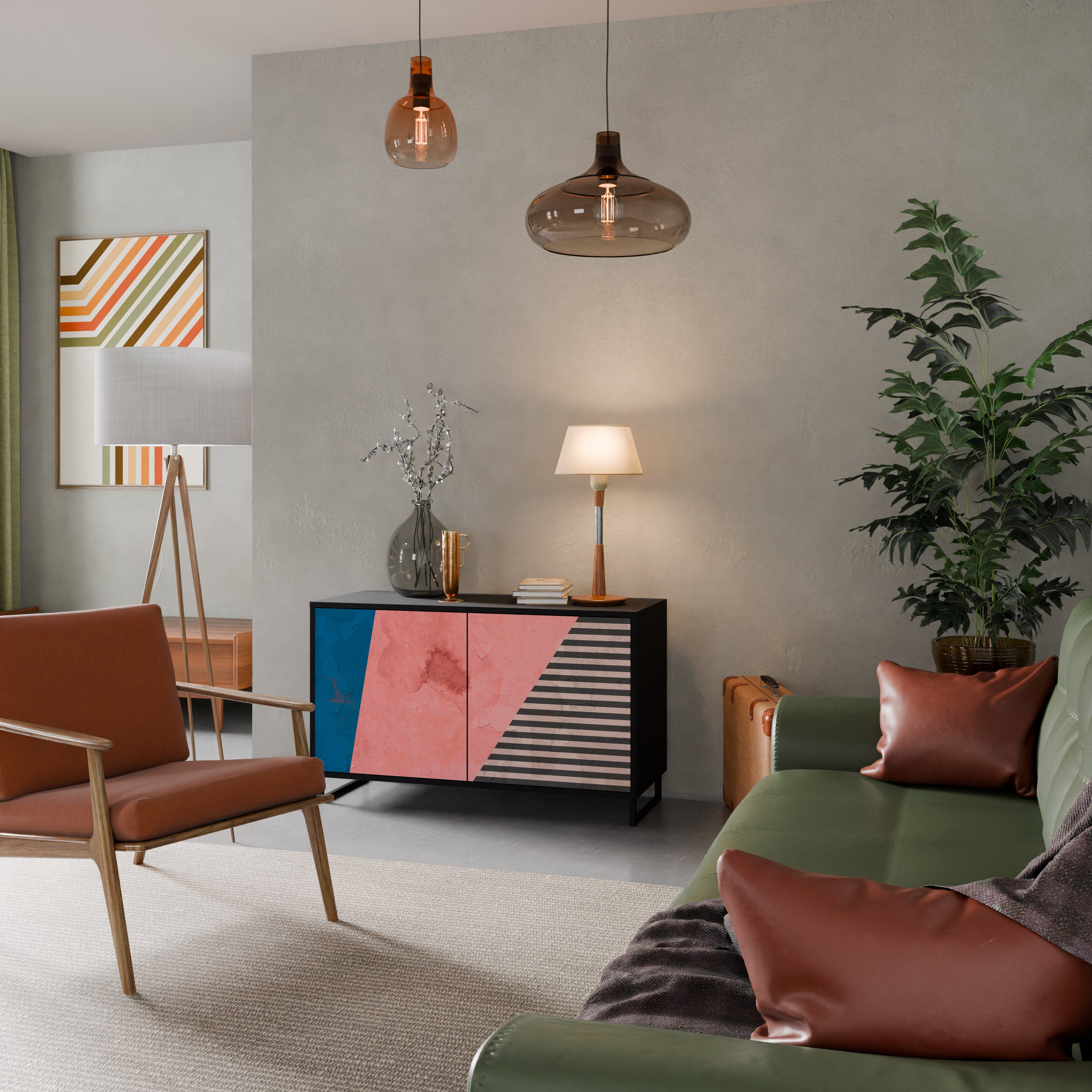 GLAMOROUS STRIPE 2-Door Sideboard in Black Finish