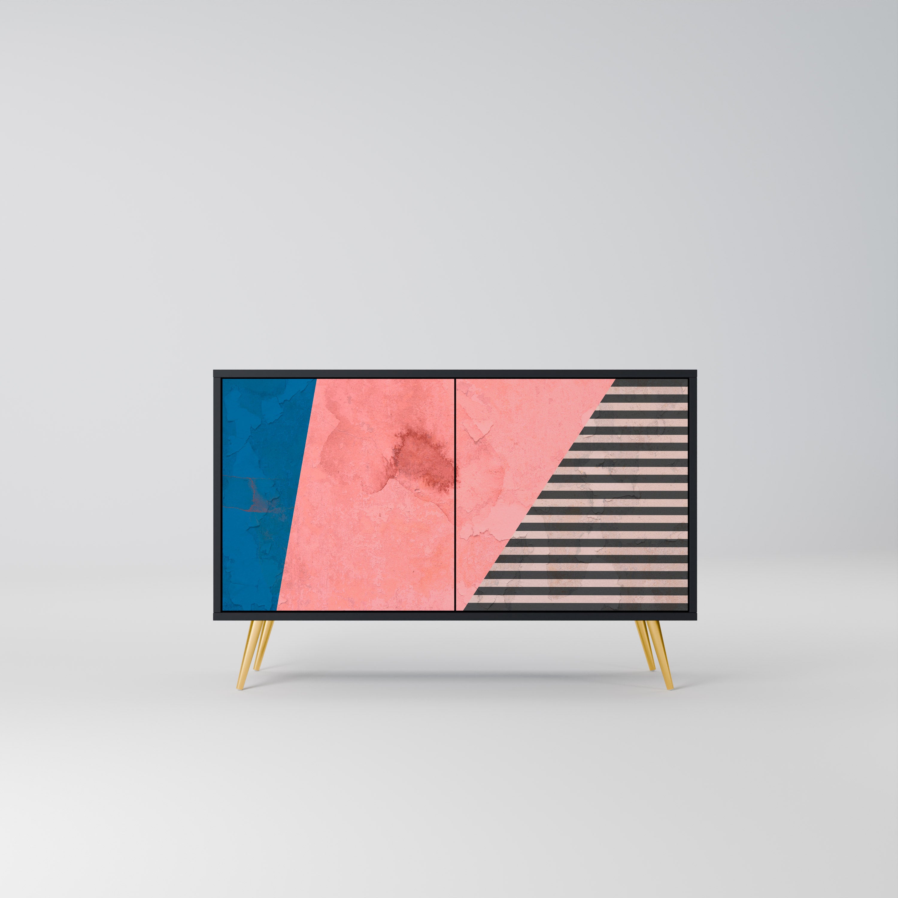 GLAMOROUS STRIPE 2-Door Sideboard in Black Finish