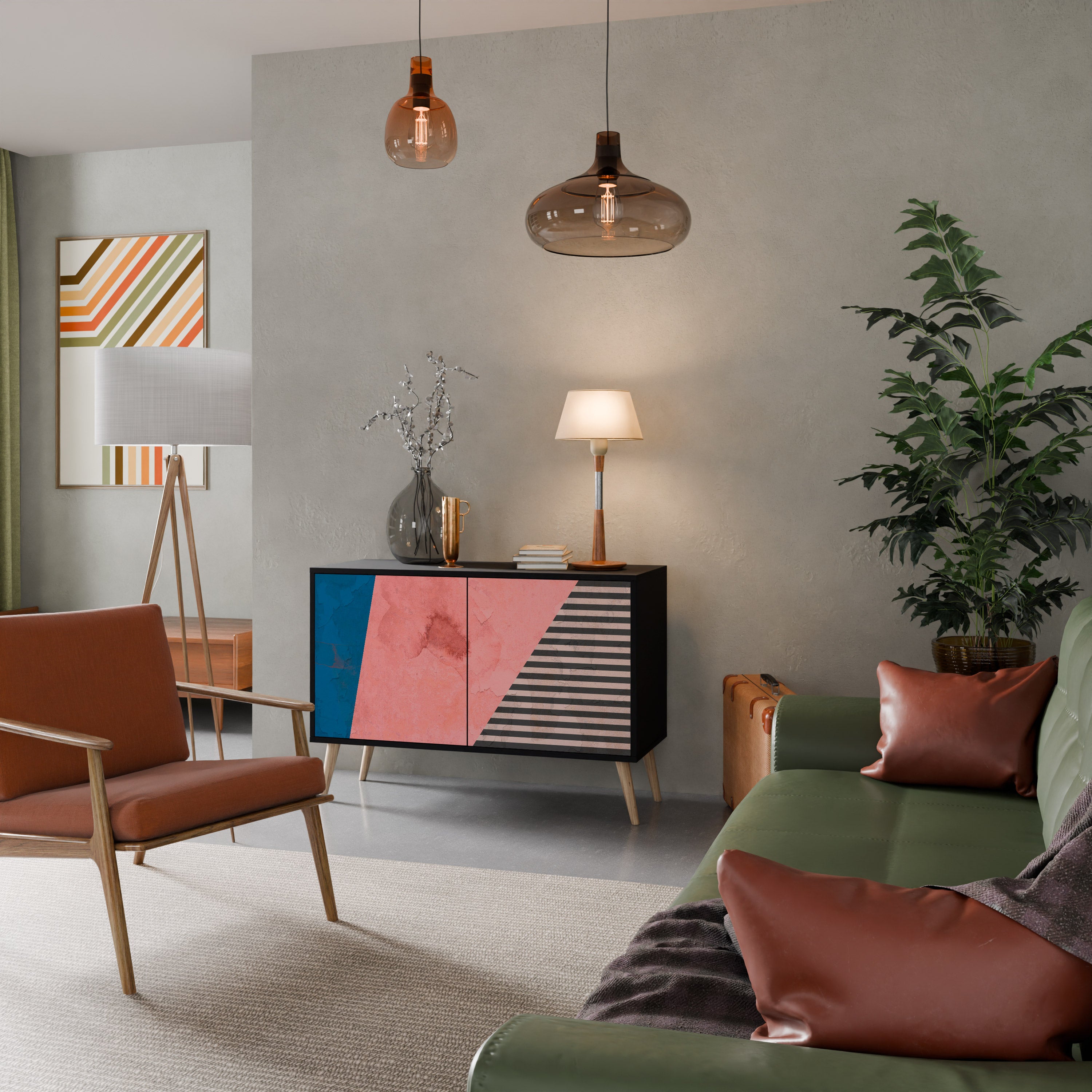 GLAMOROUS STRIPE 2-Door Sideboard in Black Finish