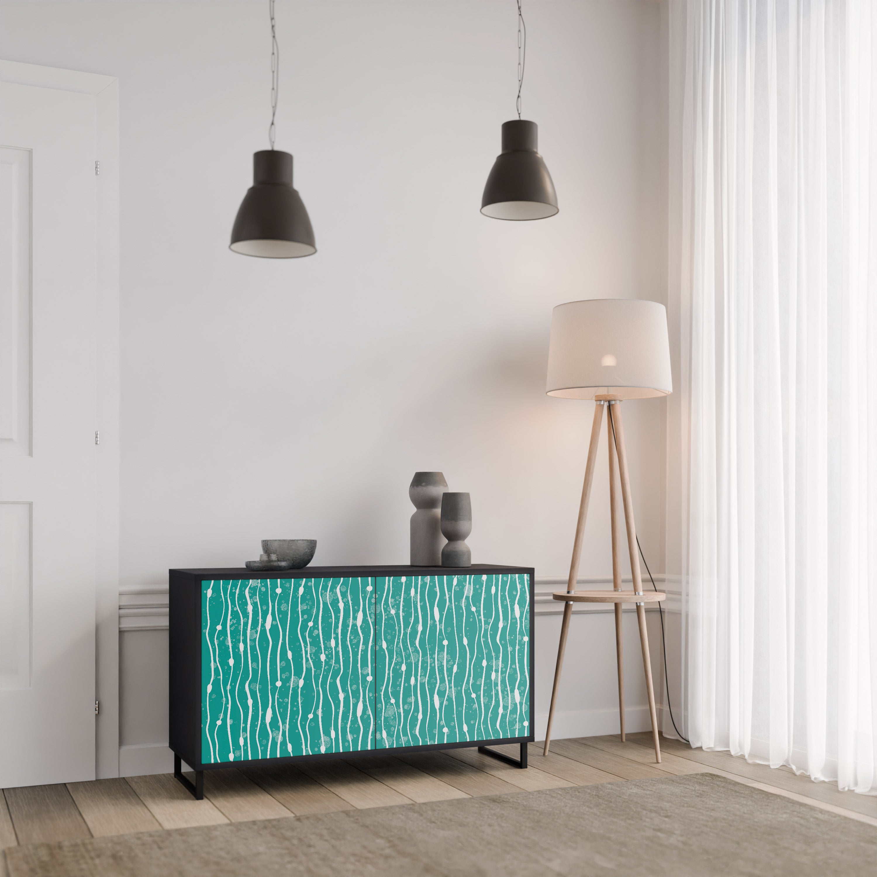 TURQUOISE RAIN 2-Door Sideboard in Black Finish