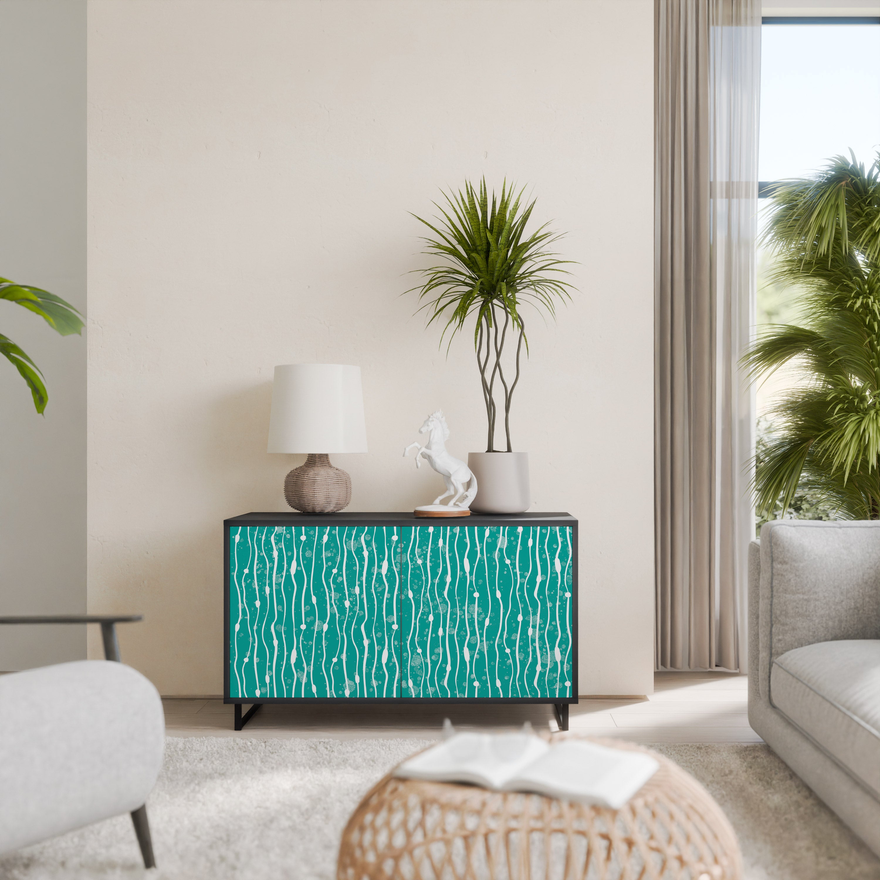 TURQUOISE RAIN 2-Door Sideboard in Black Finish