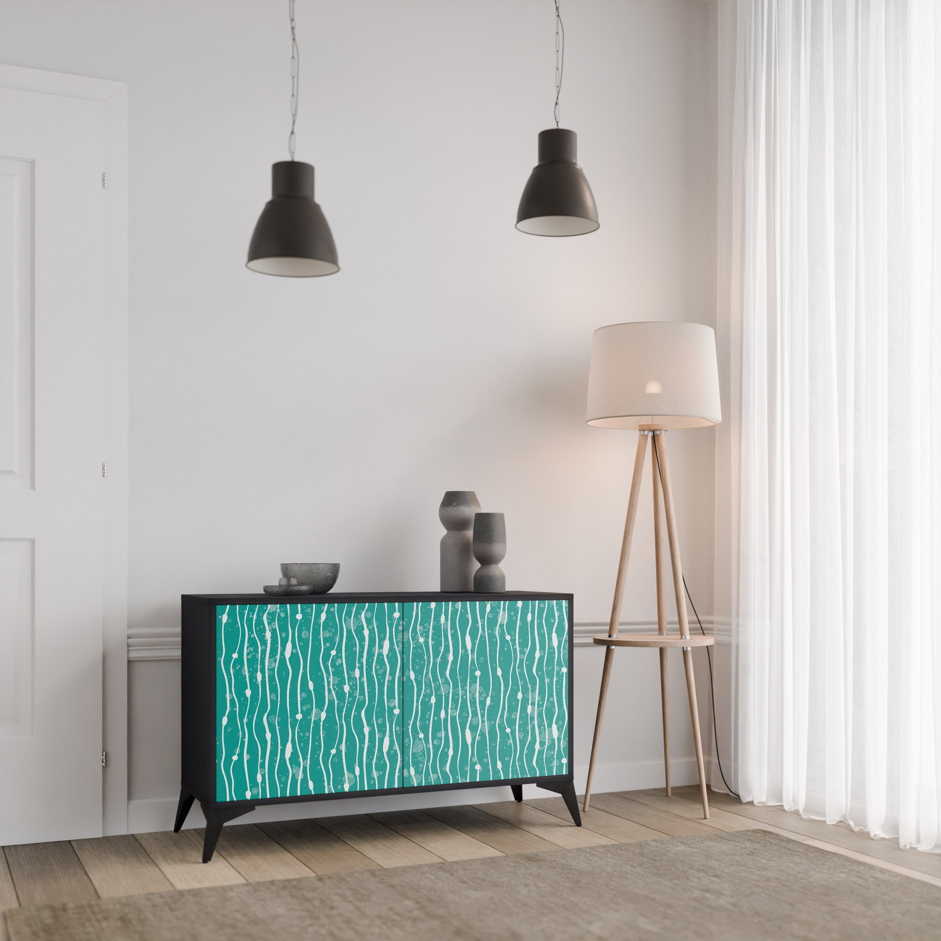 TURQUOISE RAIN 2-Door Sideboard in Black Finish