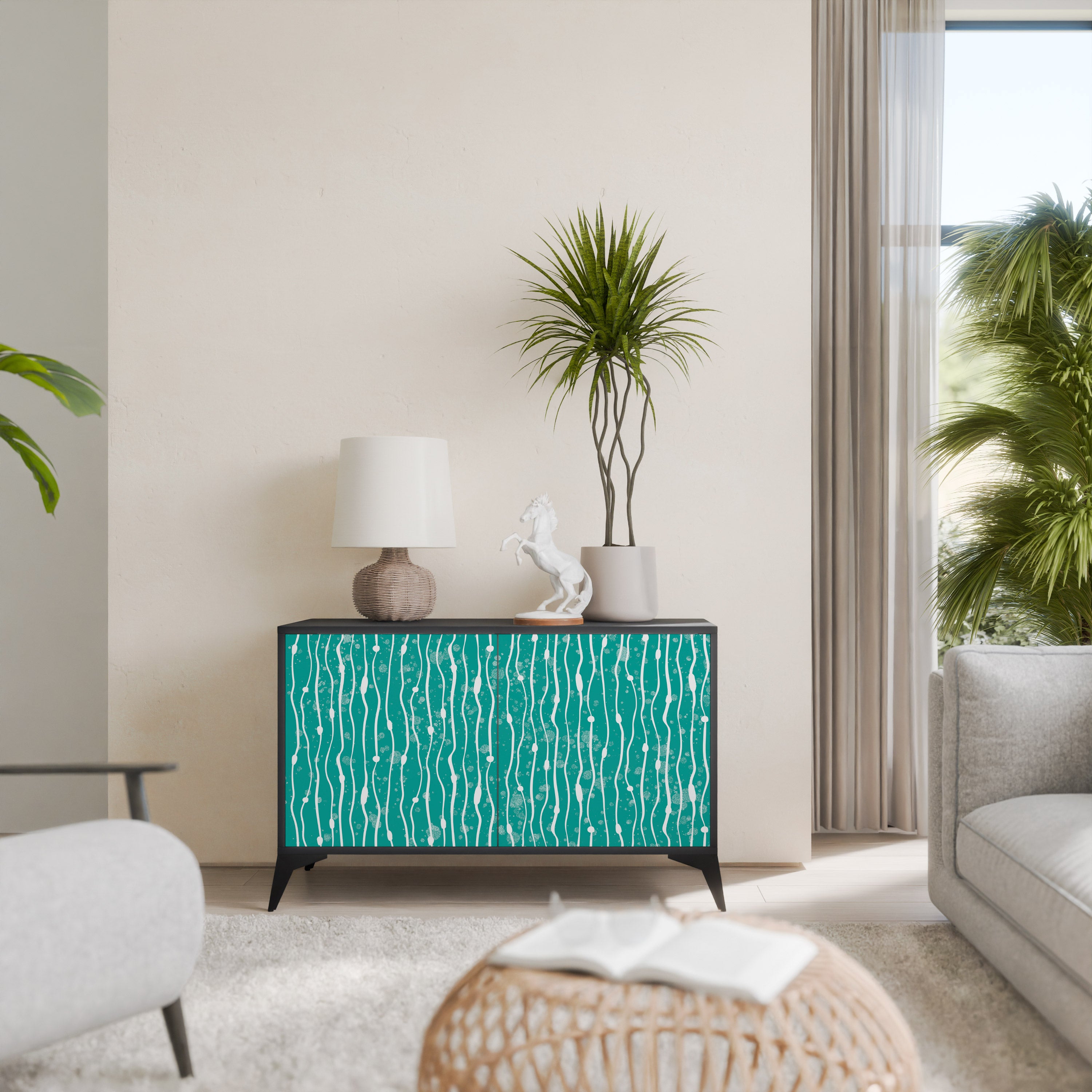 TURQUOISE RAIN 2-Door Sideboard in Black Finish