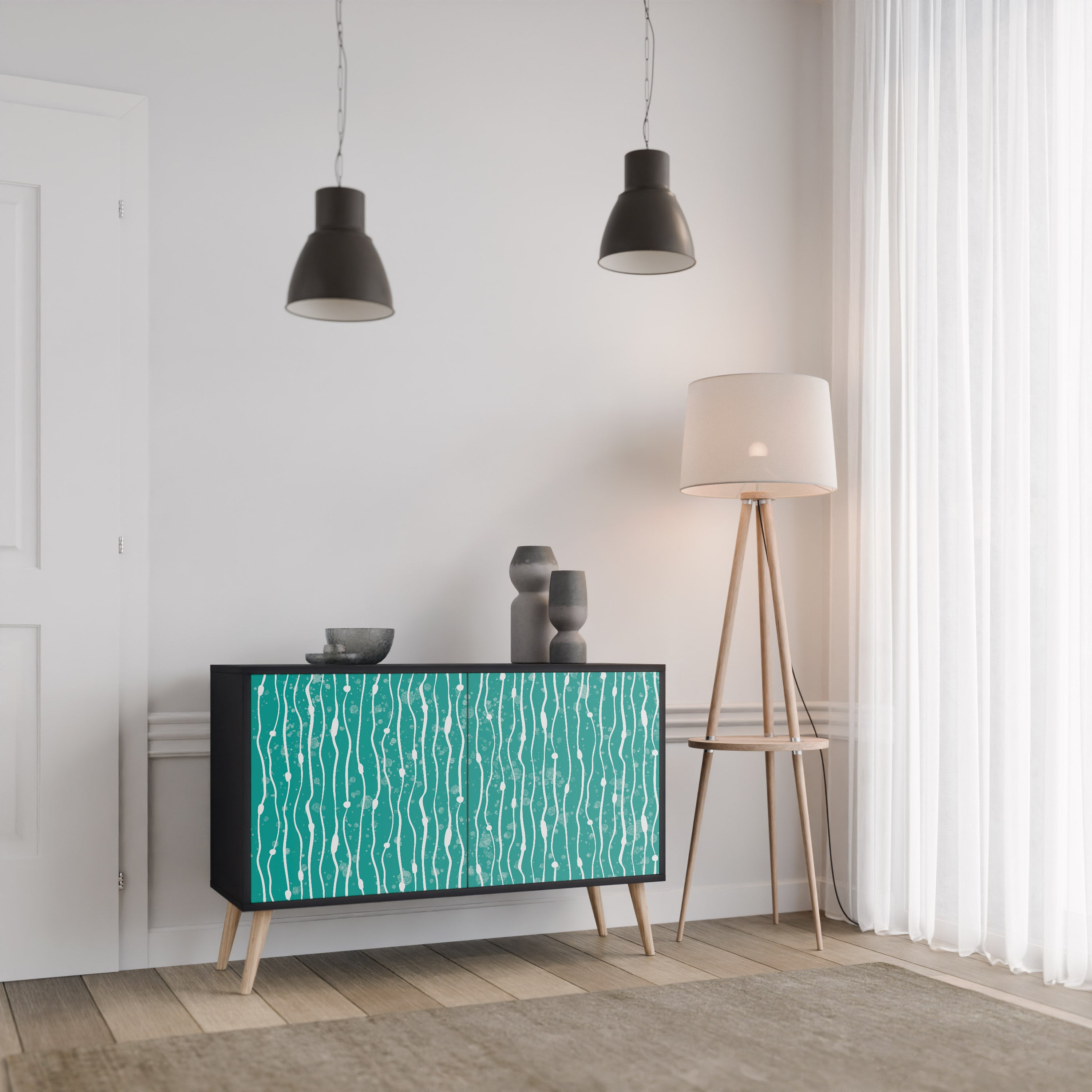 TURQUOISE RAIN 2-Door Sideboard in Black Finish