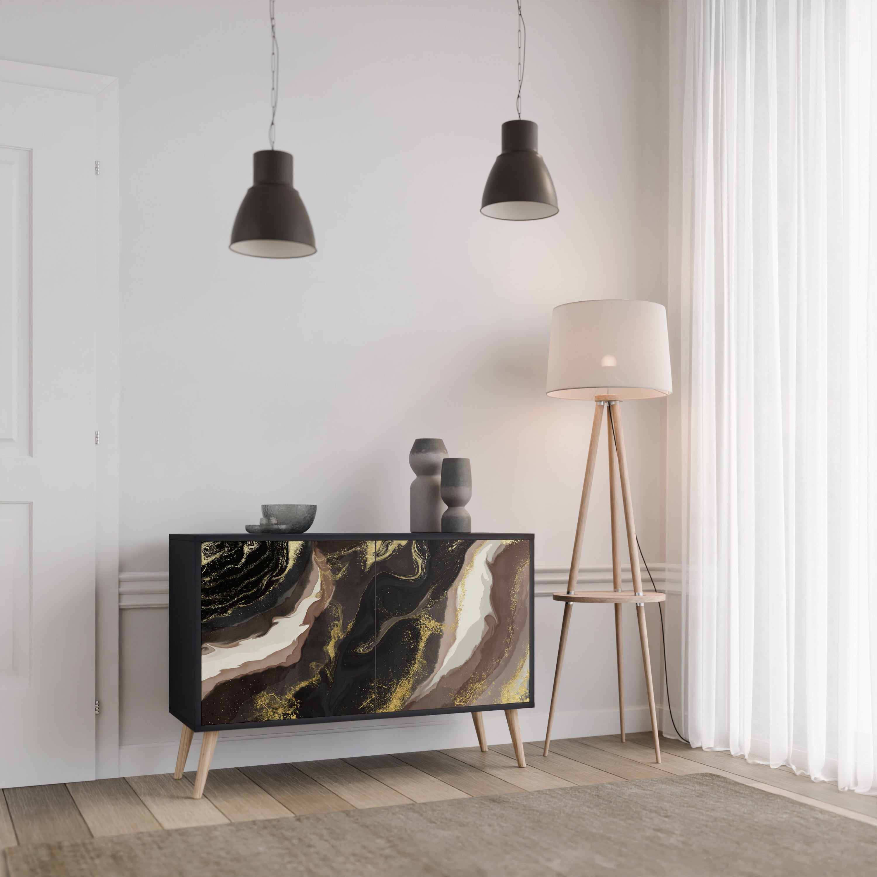 GOLD DUST 2-Door Sideboard in Black Finish