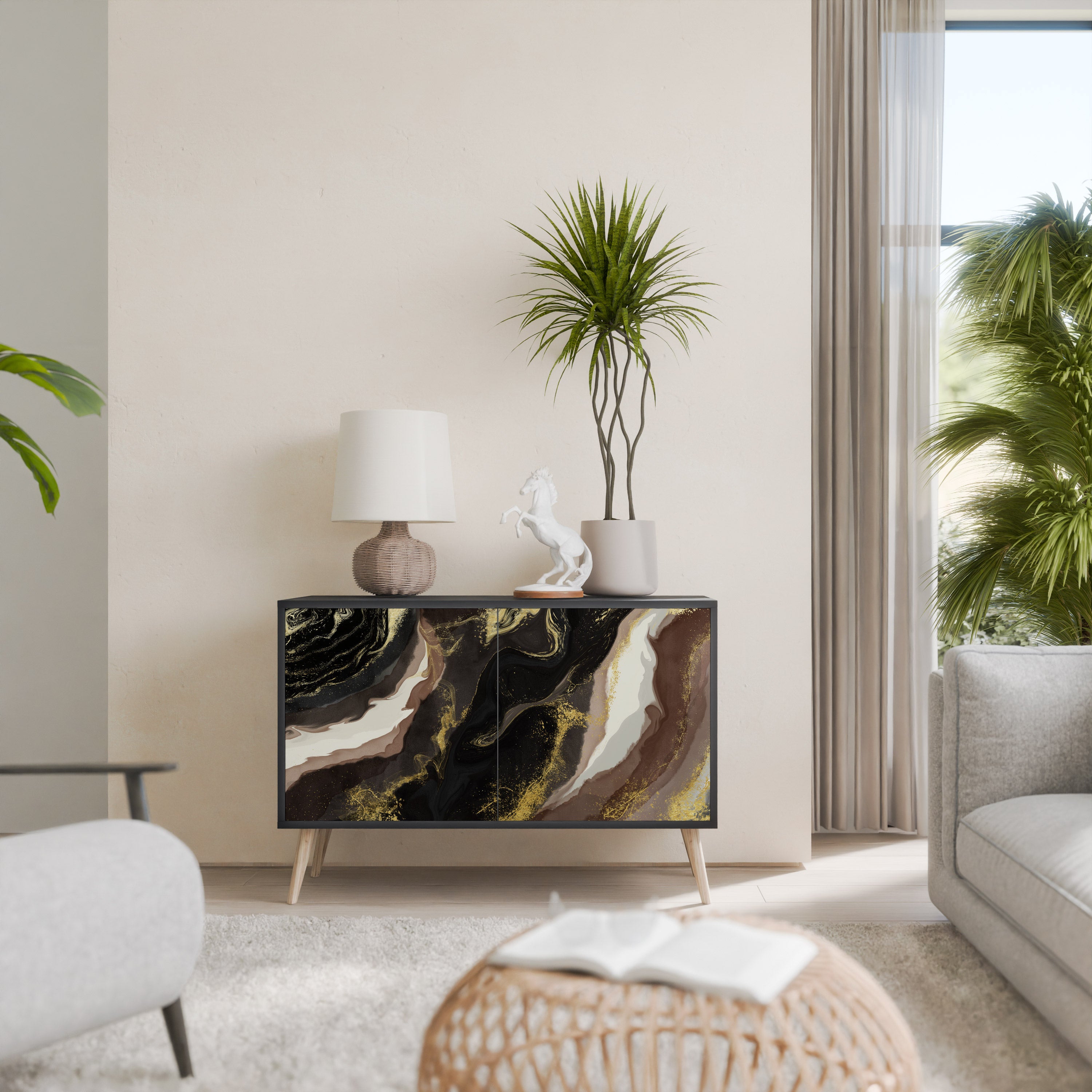 GOLD DUST 2-Door Sideboard in Black Finish