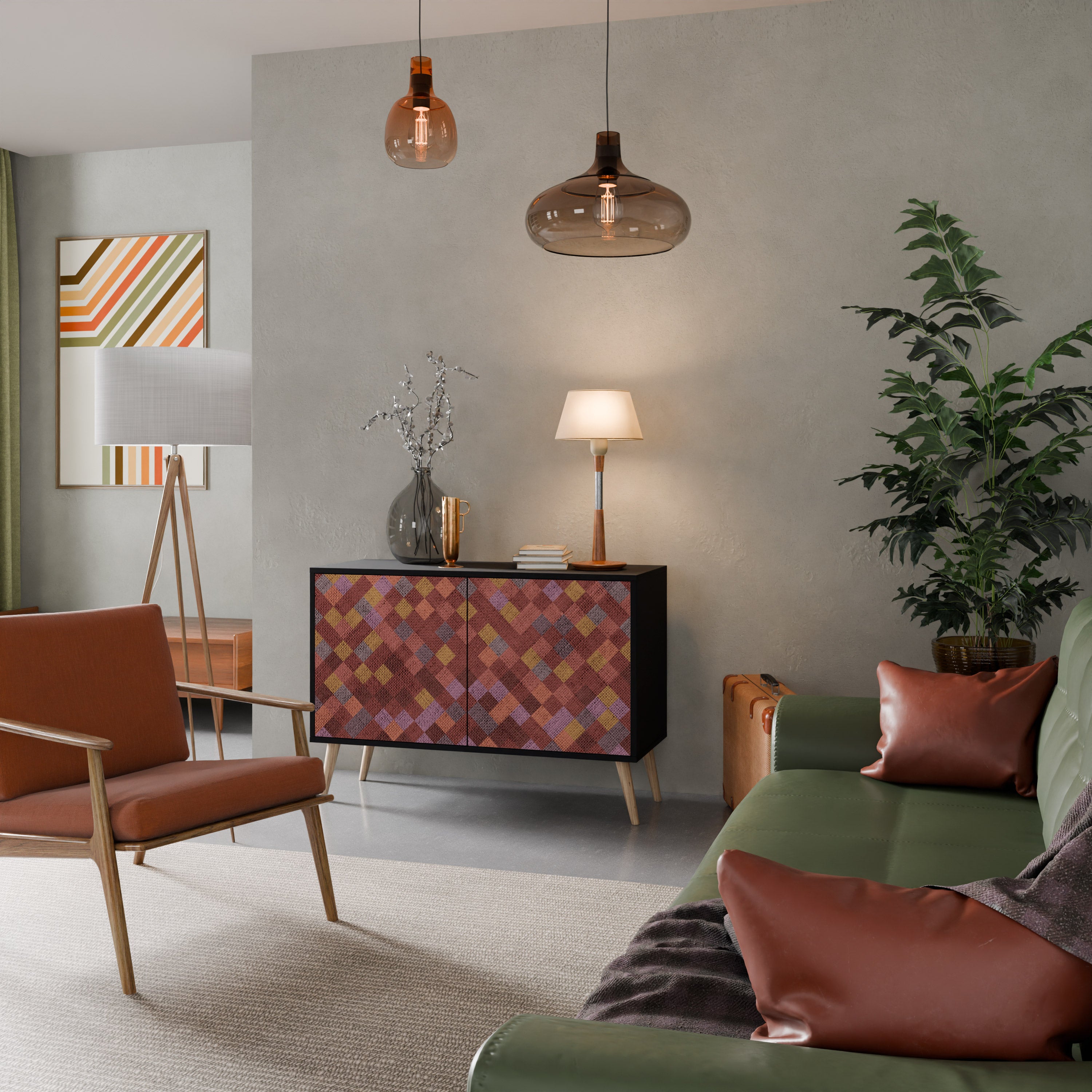 PAINTED SQUARES 2-Door Sideboard in Black Finish