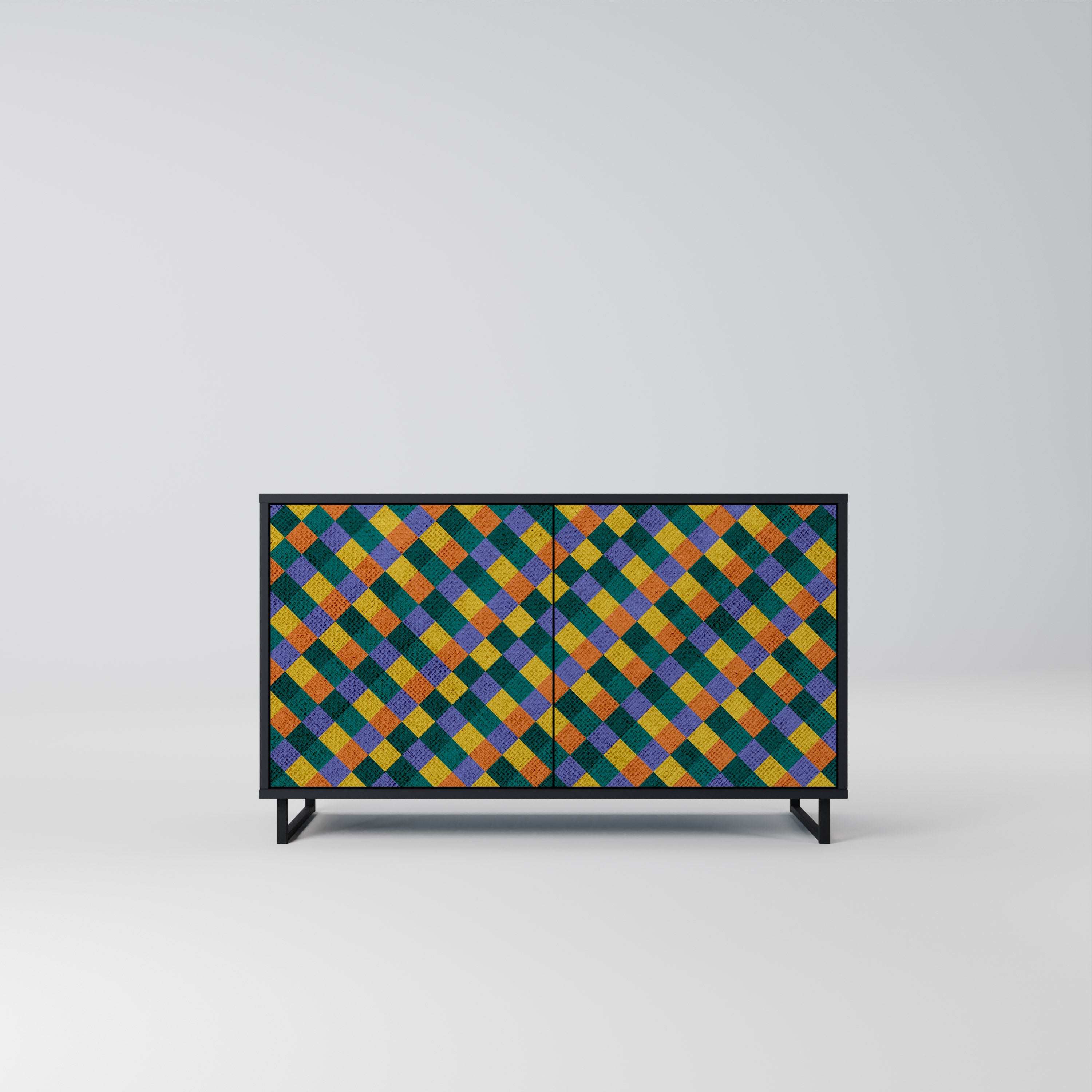 PAINTED SQUARES MIX 2-Door Sideboard in Black Finish