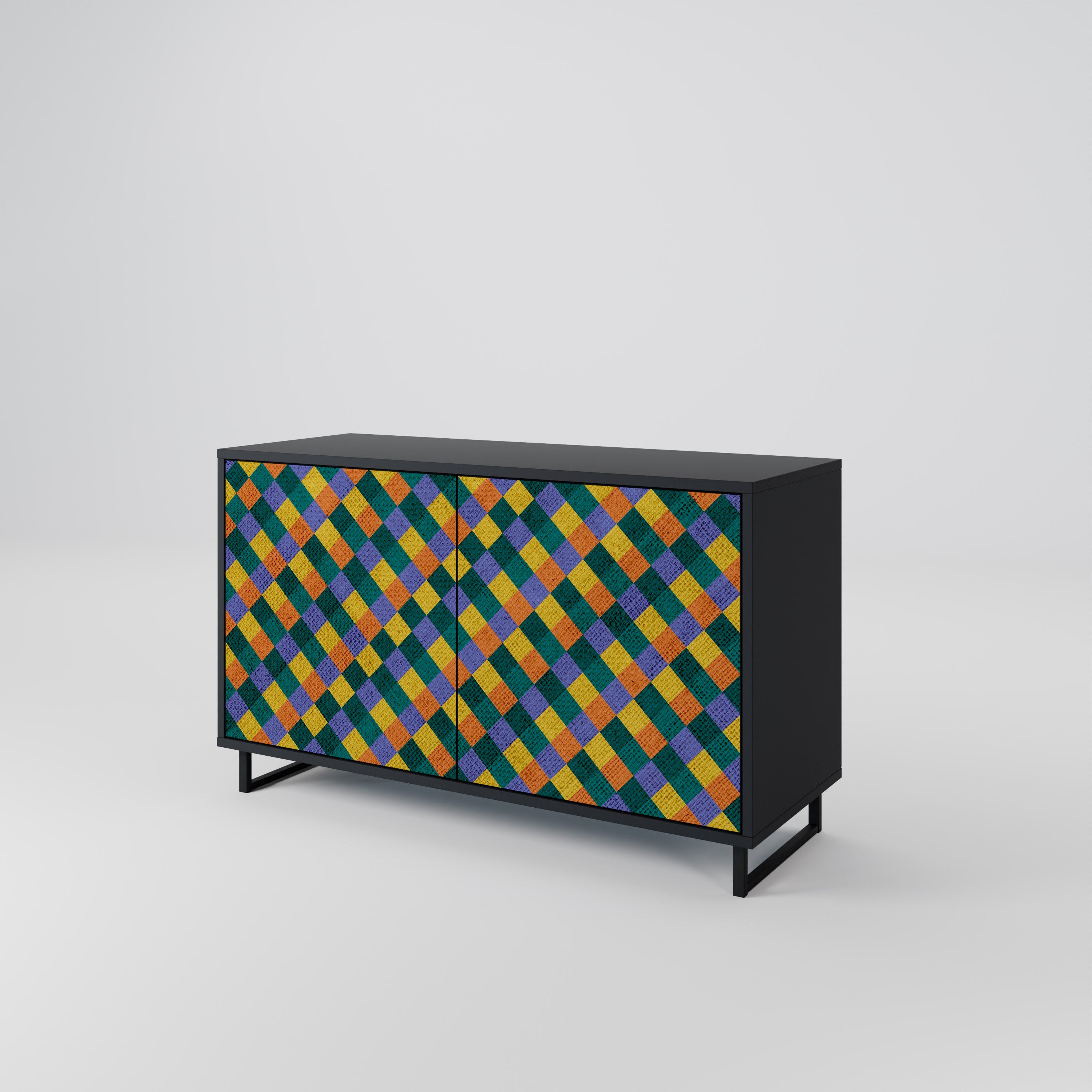 PAINTED SQUARES MIX 2-Door Sideboard in Black Finish