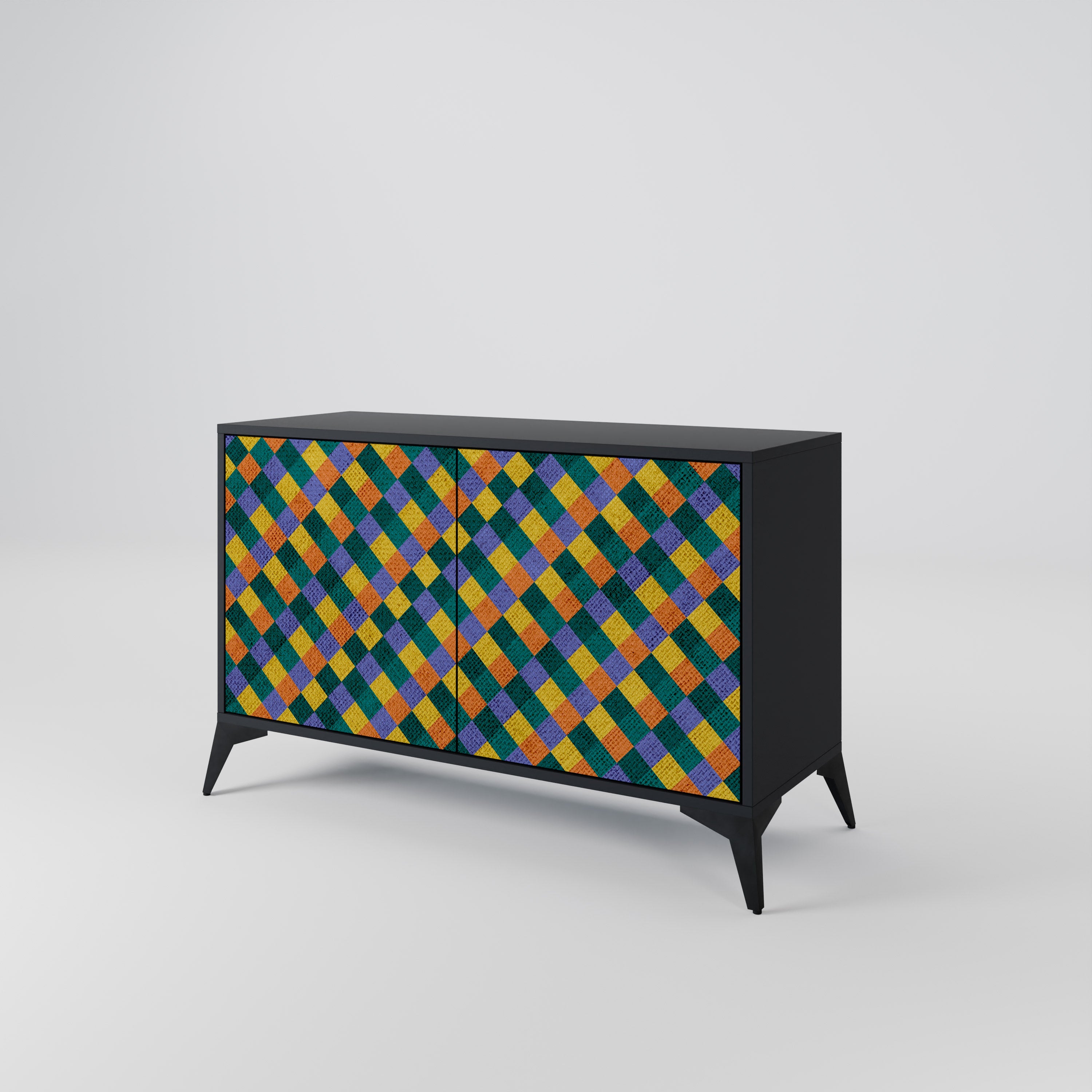 PAINTED SQUARES MIX 2-Door Sideboard in Black Finish