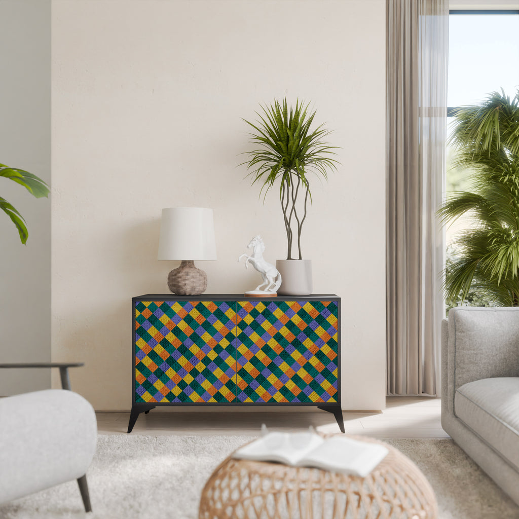 PAINTED SQUARES MIX 2-Door Sideboard in Black Finish