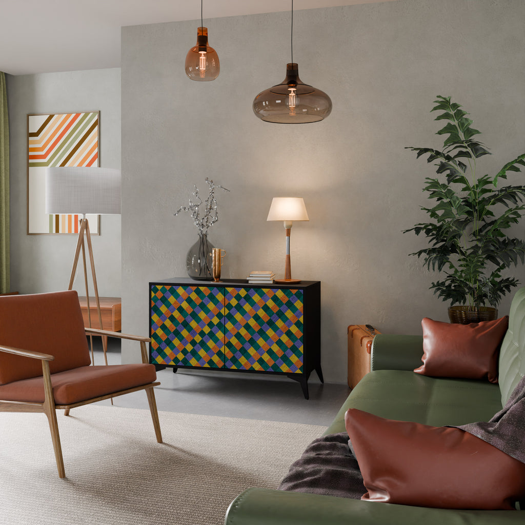 PAINTED SQUARES MIX 2-Door Sideboard in Black Finish