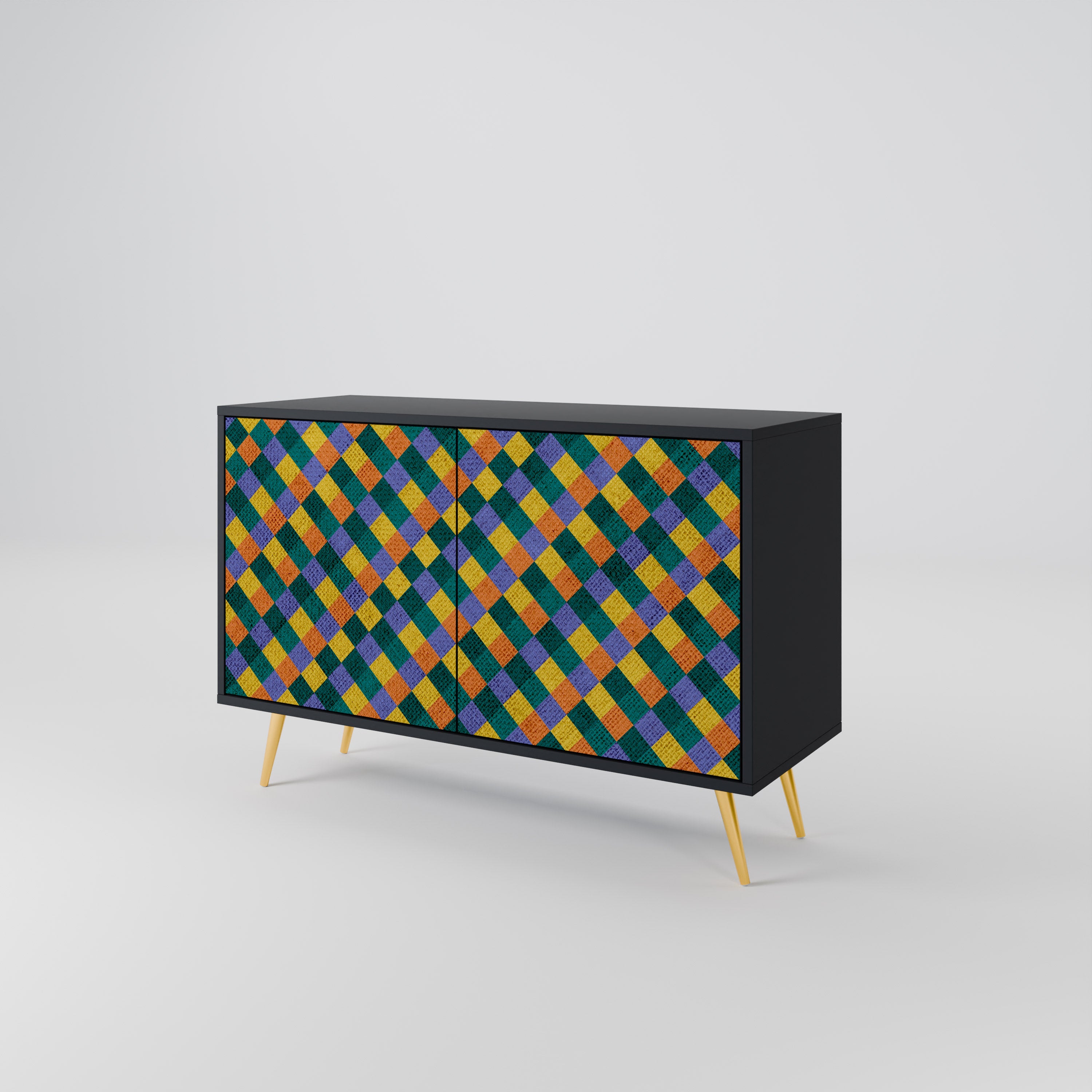 PAINTED SQUARES MIX 2-Door Sideboard in Black Finish