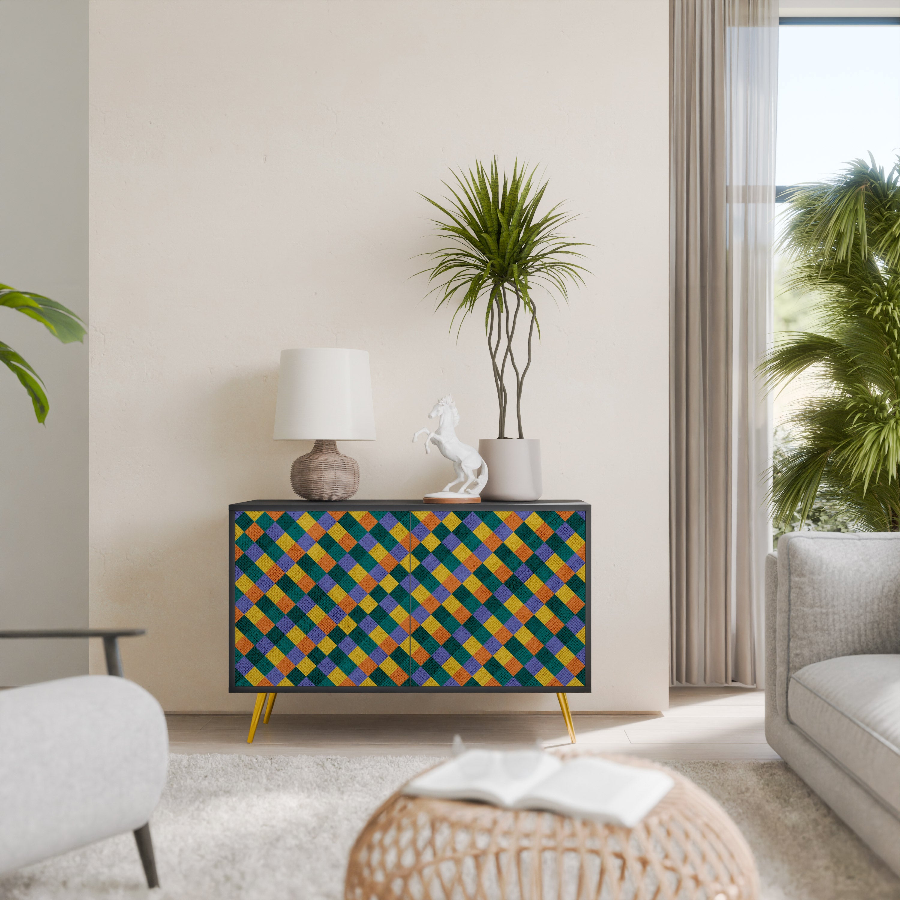 PAINTED SQUARES MIX 2-Door Sideboard in Black Finish