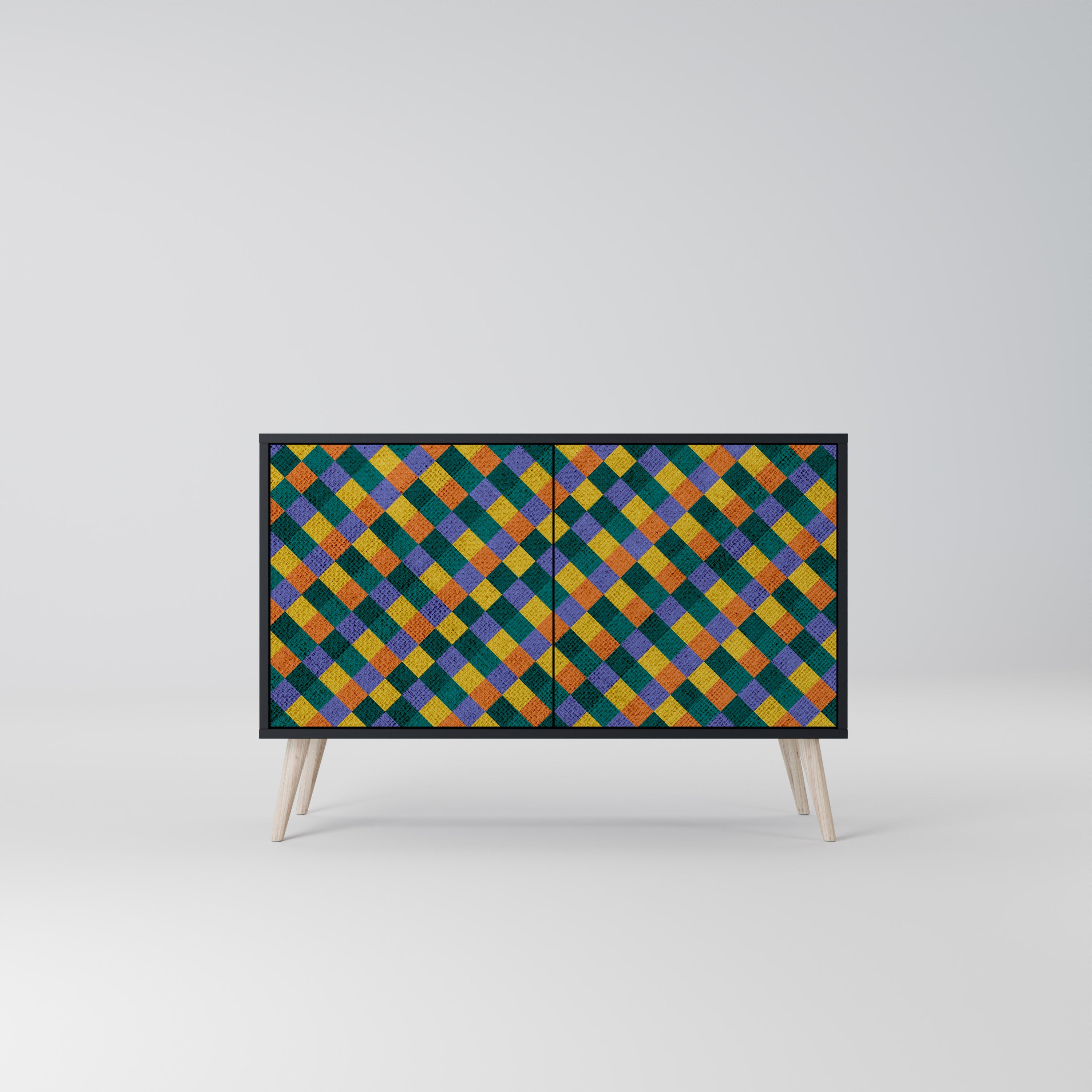 PAINTED SQUARES MIX 2-Door Sideboard in Black Finish