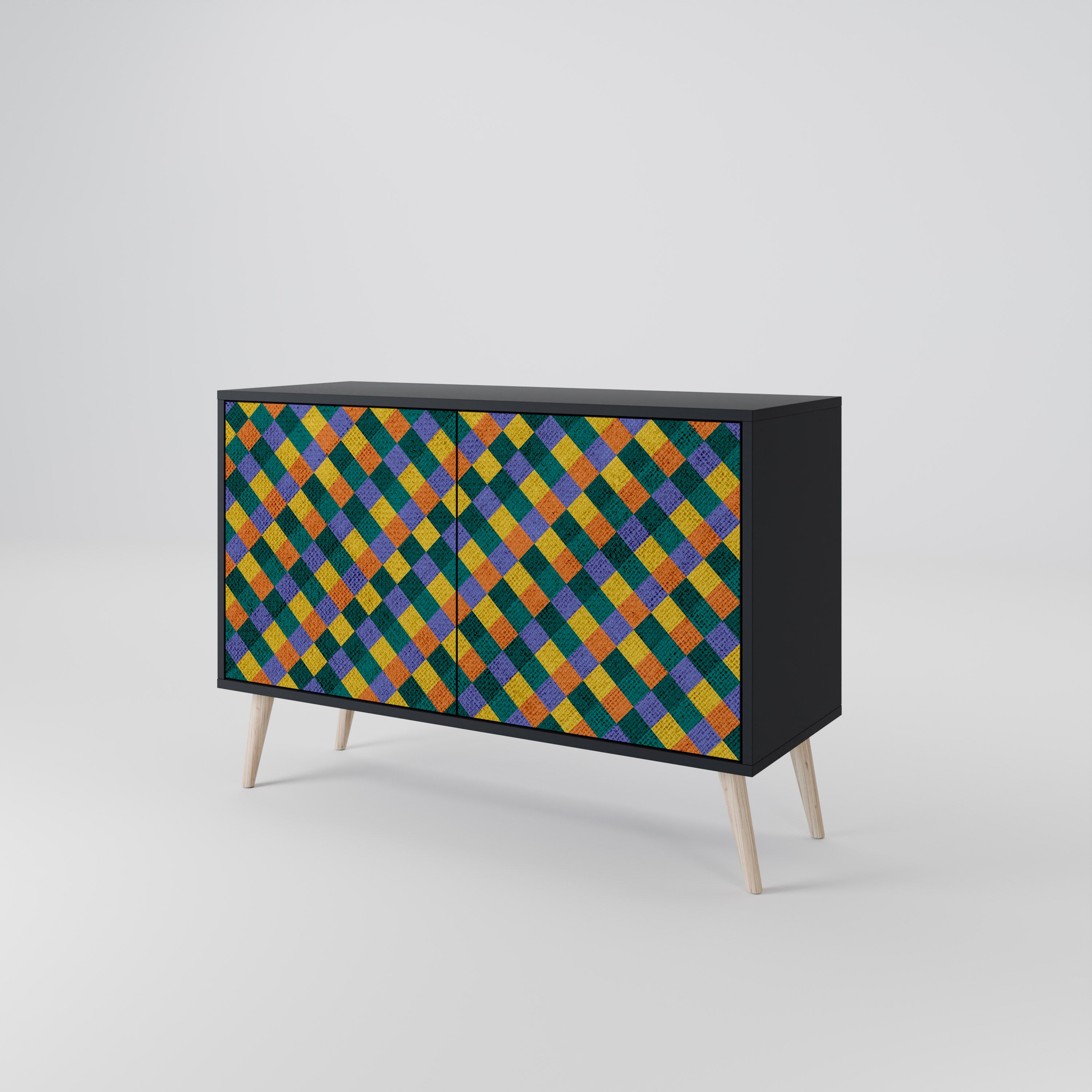 PAINTED SQUARES MIX 2-Door Sideboard in Black Finish