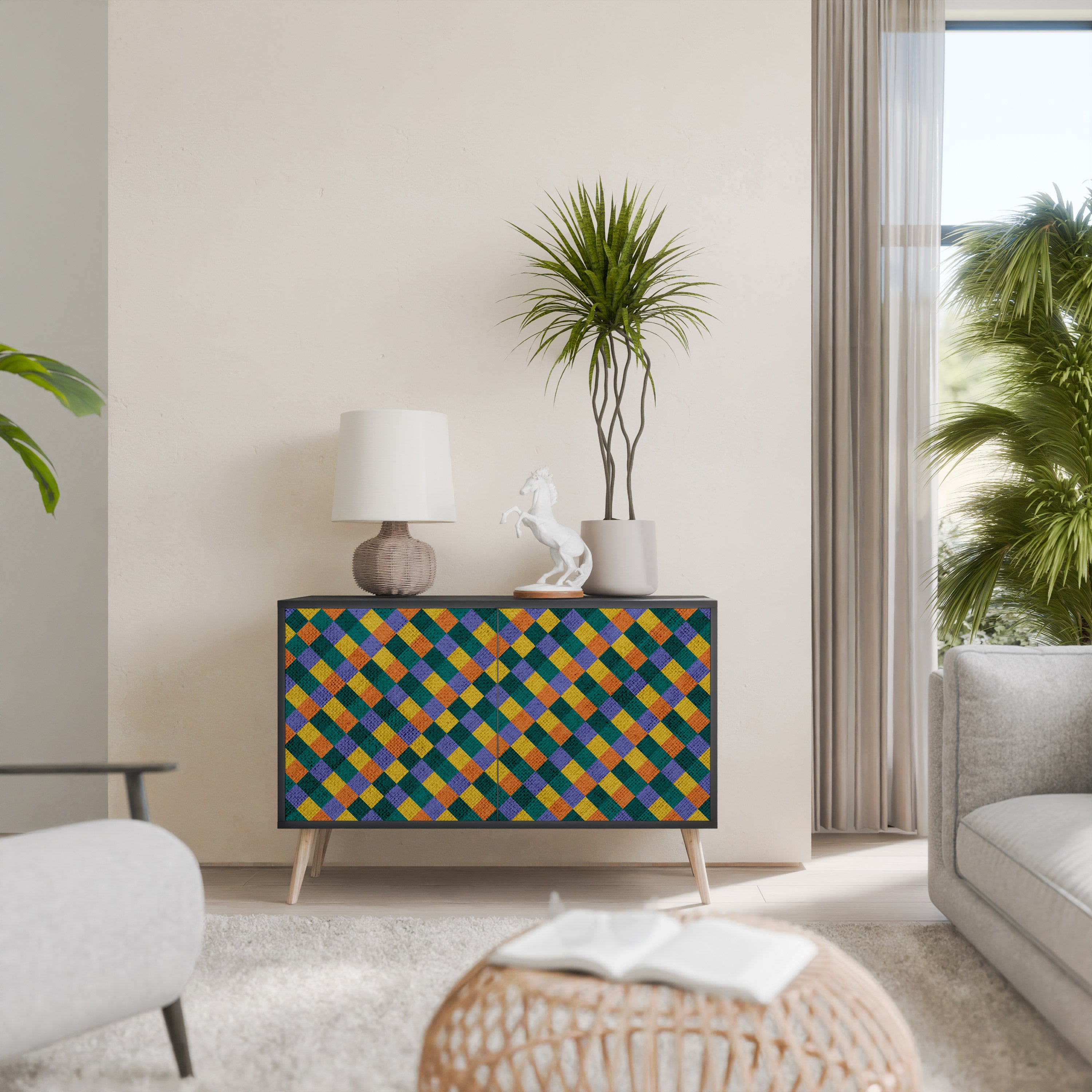 PAINTED SQUARES MIX 2-Door Sideboard in Black Finish