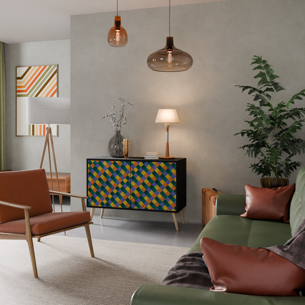 PAINTED SQUARES MIX 2-Door Sideboard in Black Finish