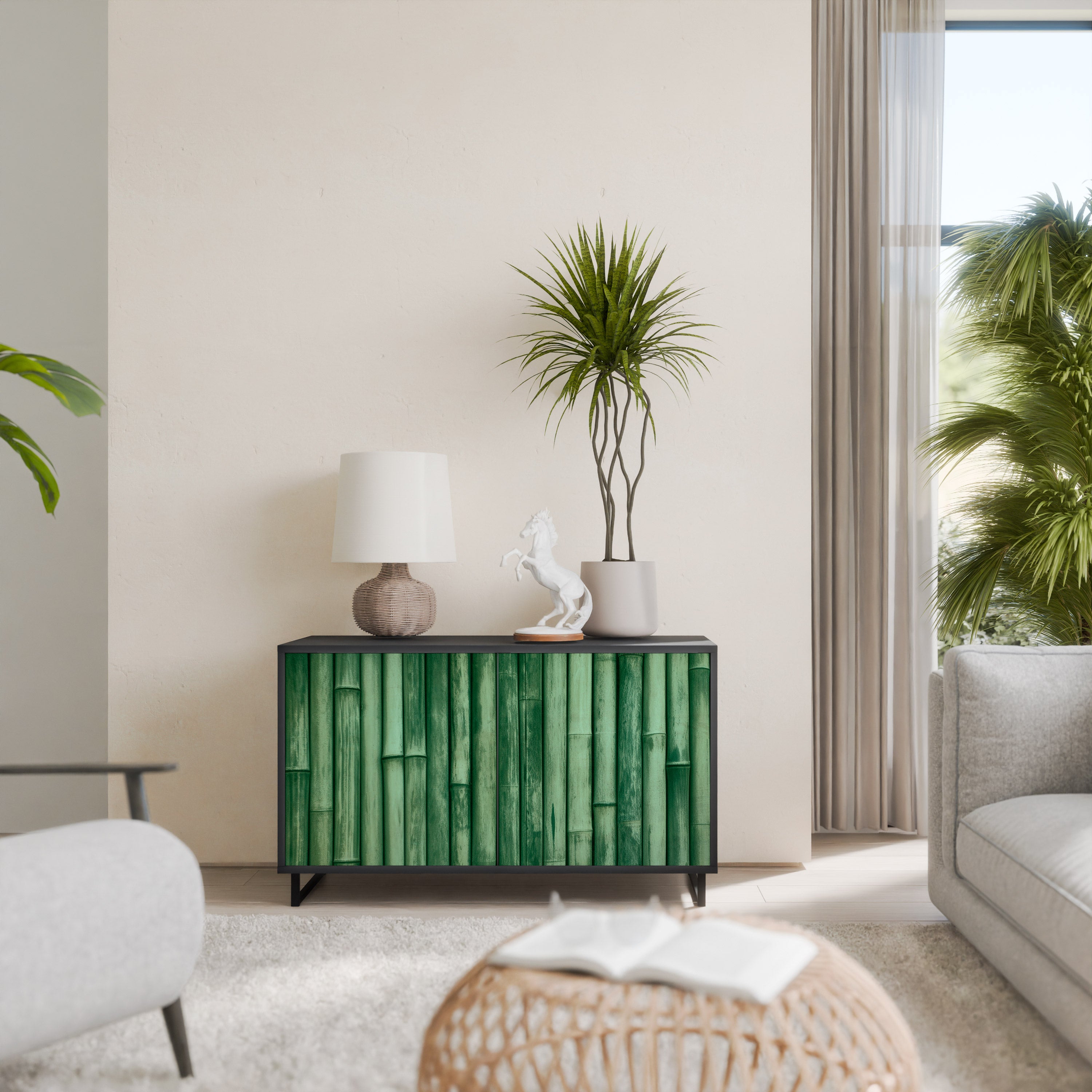 NATURAL GREEN 2-Door Sideboard in Black Finish