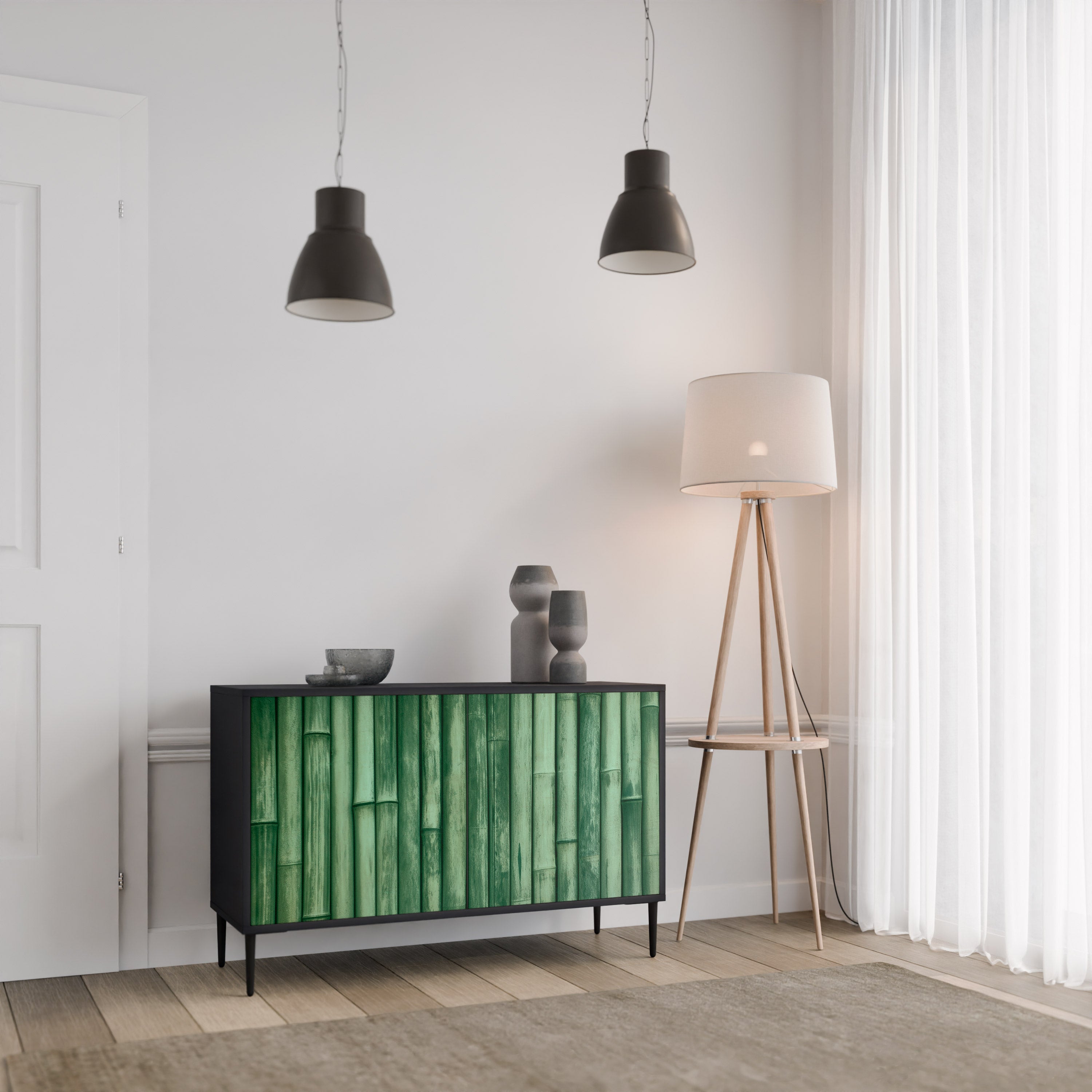 NATURAL GREEN 2-Door Sideboard in Black Finish