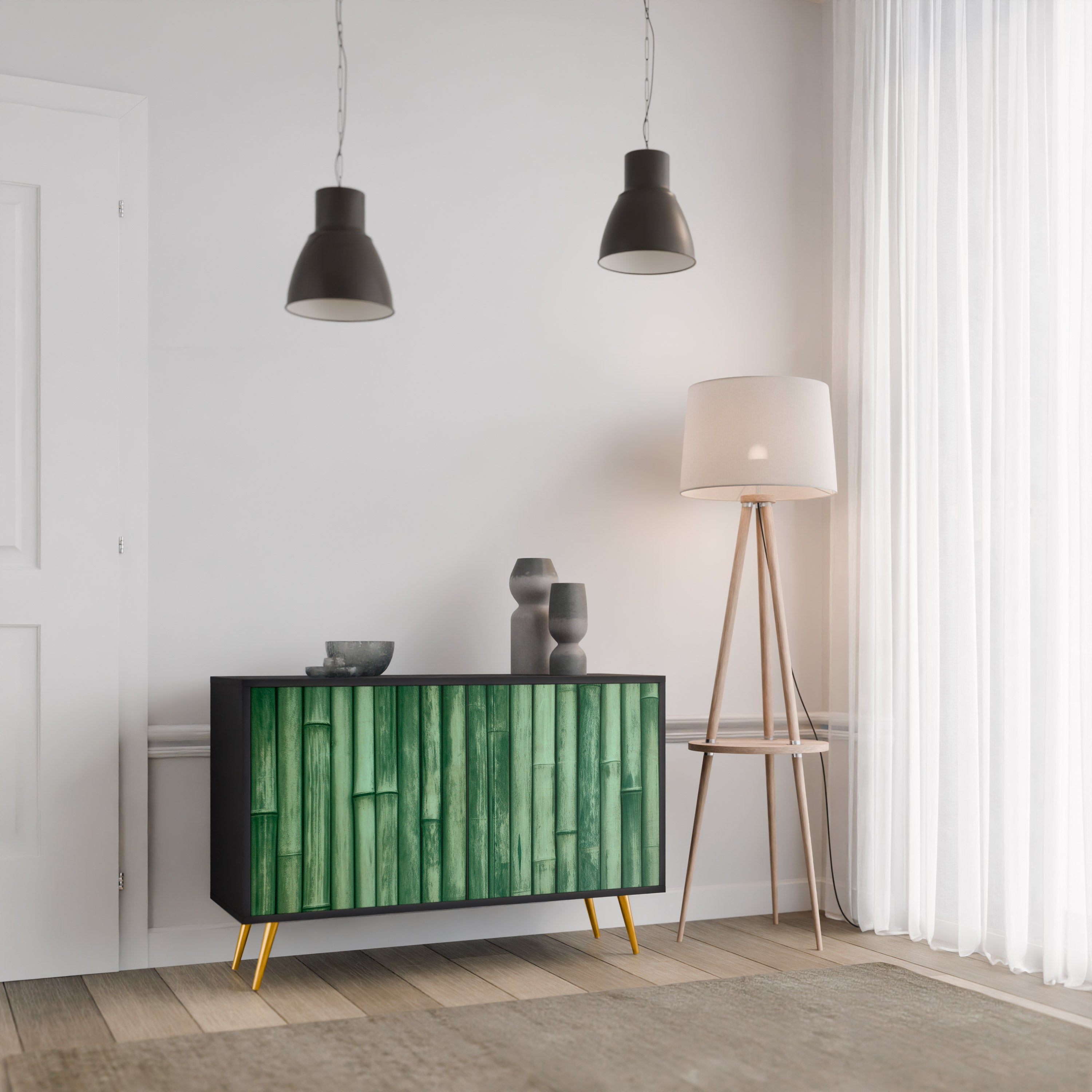 NATURAL GREEN 2-Door Sideboard in Black Finish