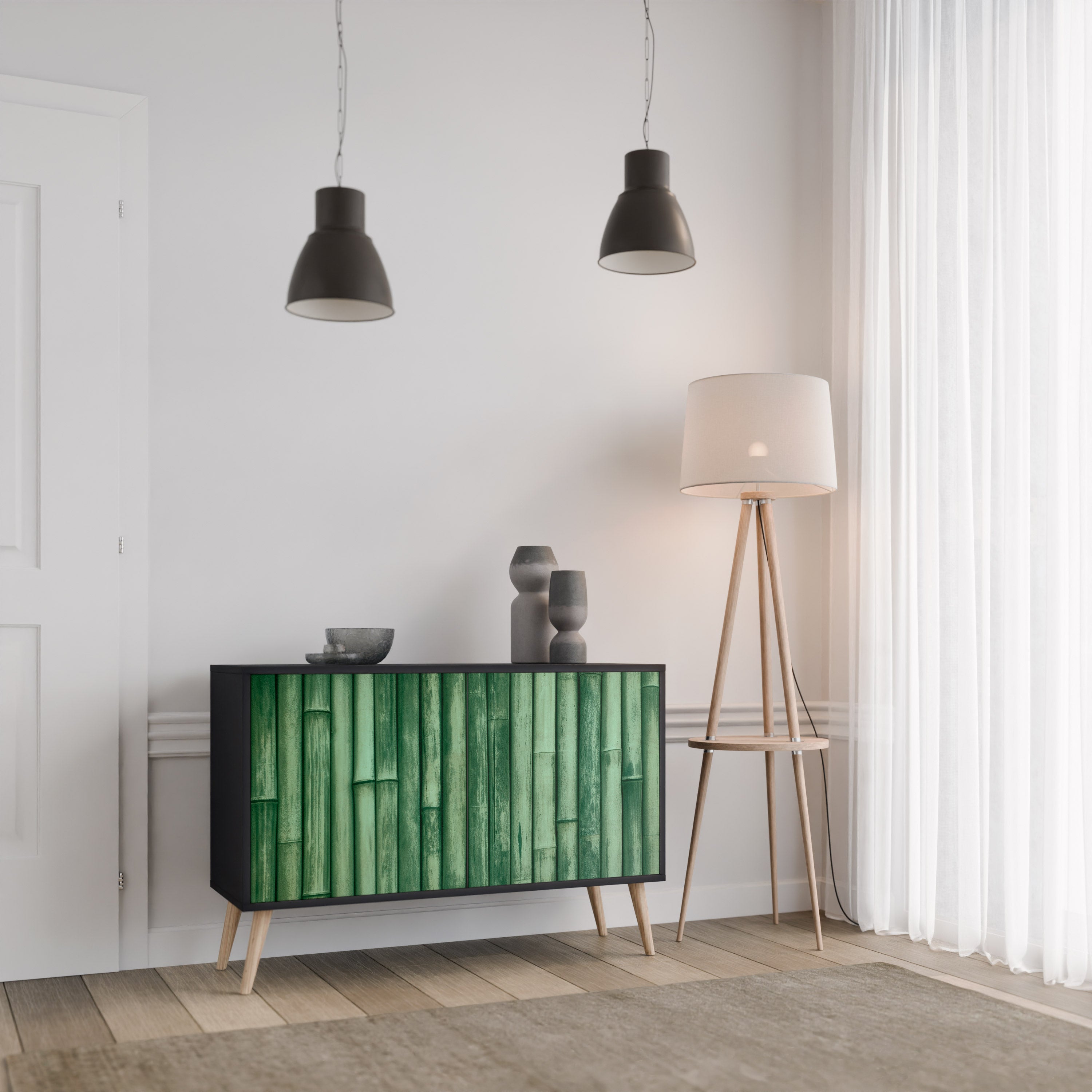 NATURAL GREEN 2-Door Sideboard in Black Finish