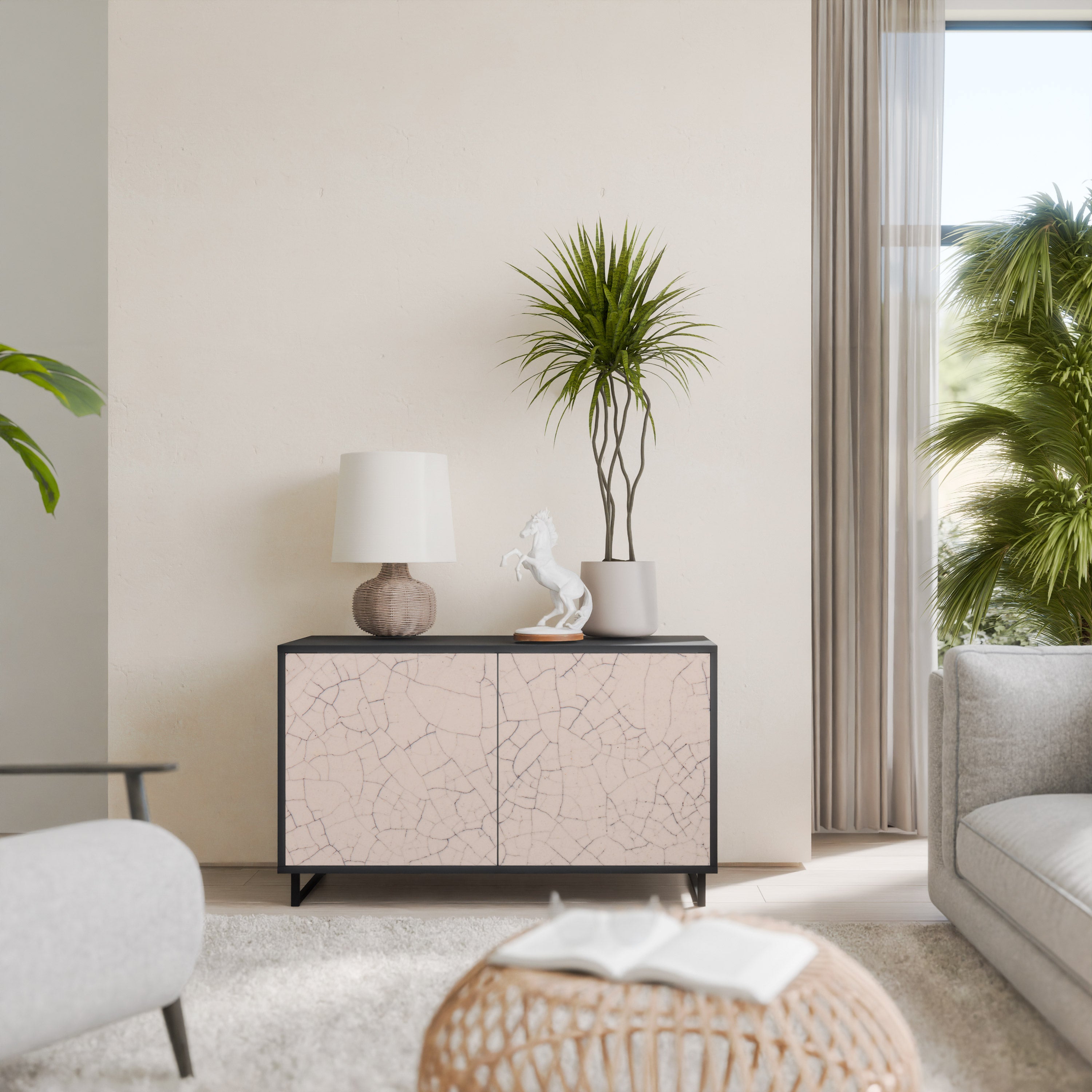 CERAMIC TEXTURE 2-Door Sideboard in Black Finish