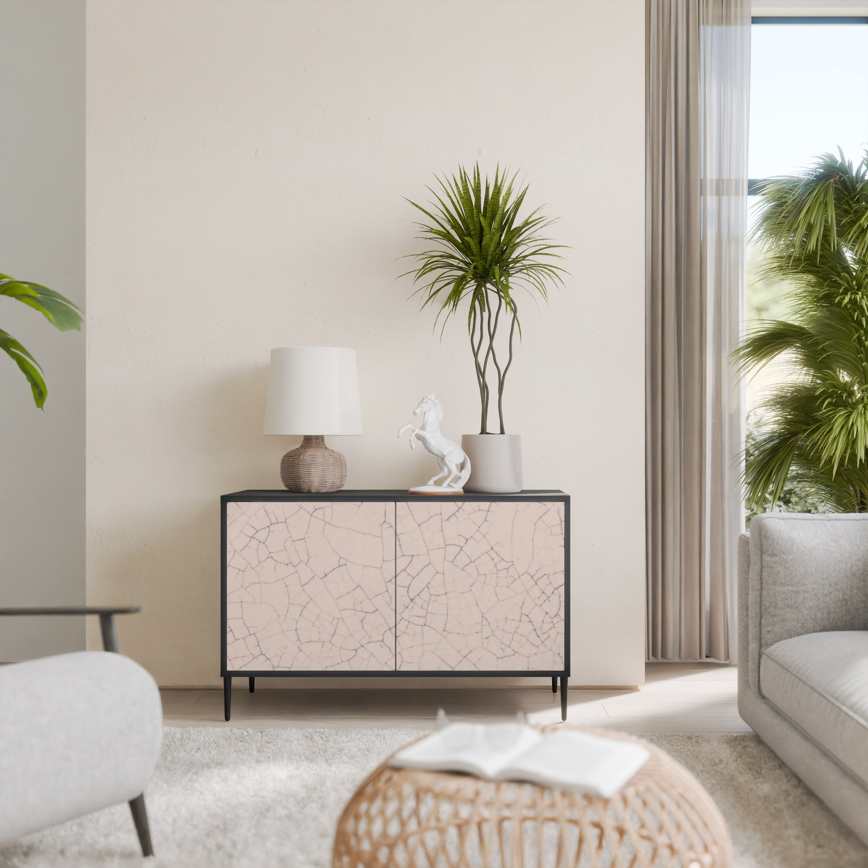 CERAMIC TEXTURE 2-Door Sideboard in Black Finish