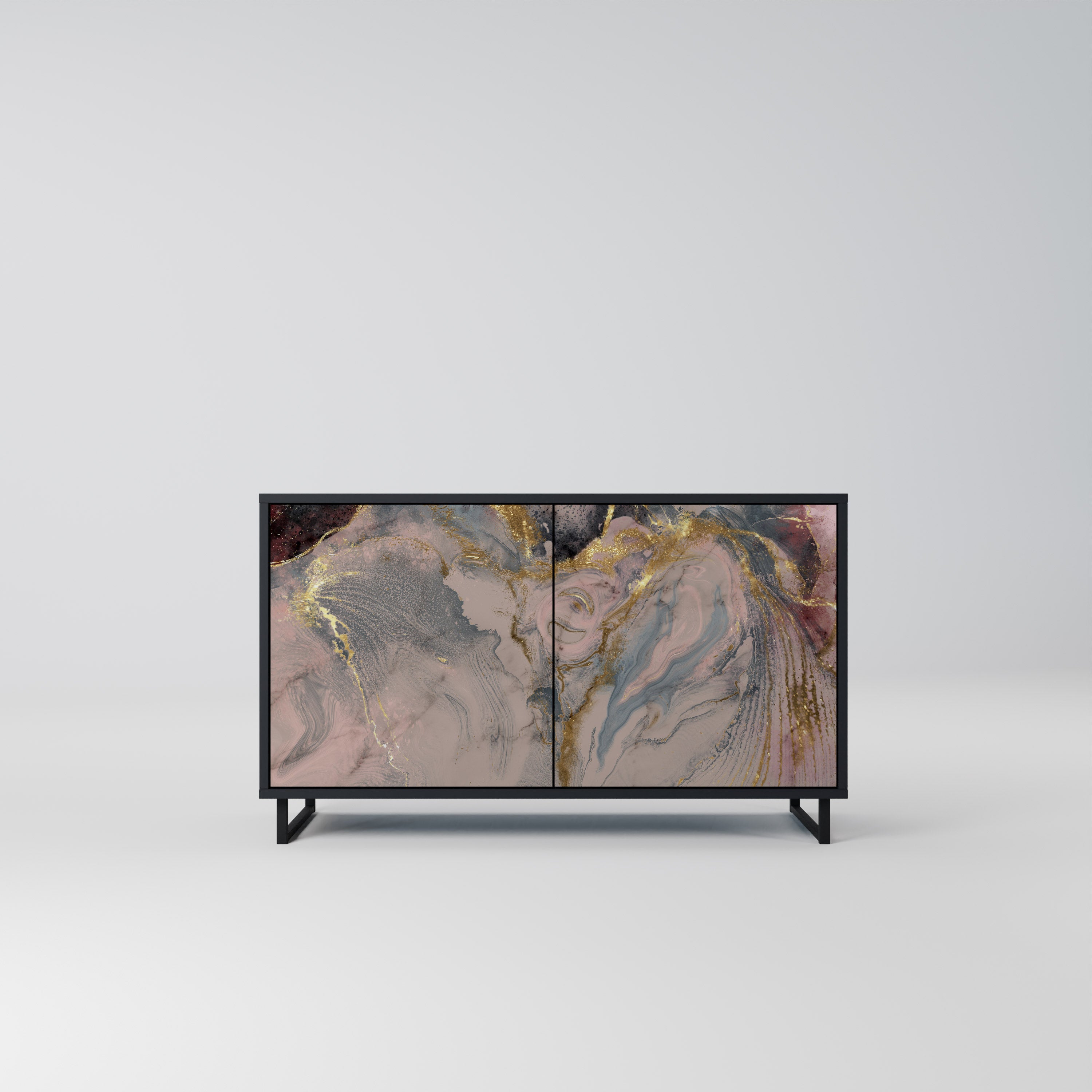 GILDED SWIRLS 2-Door Sideboard in Black Finish