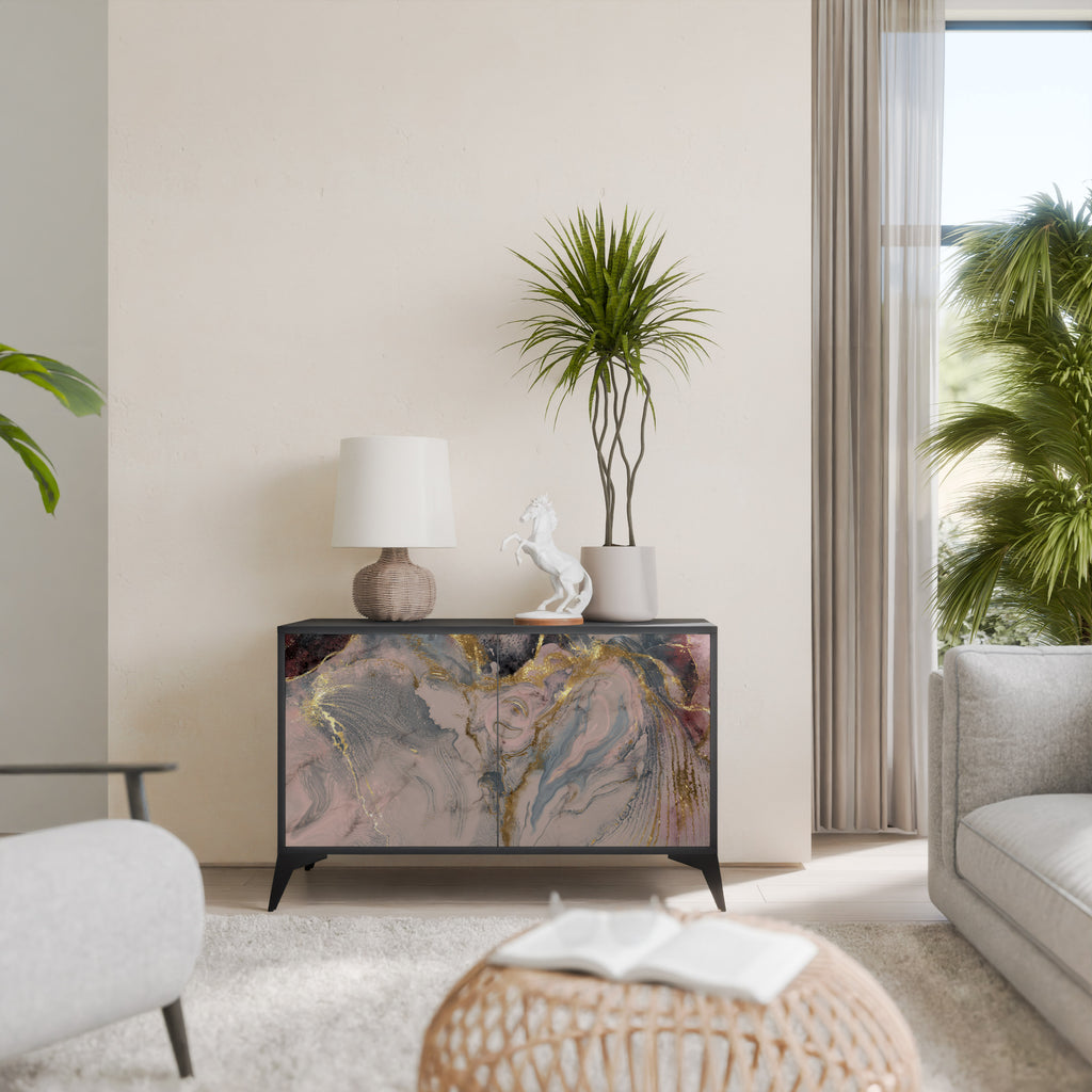 GILDED SWIRLS 2-Door Sideboard in Black Finish