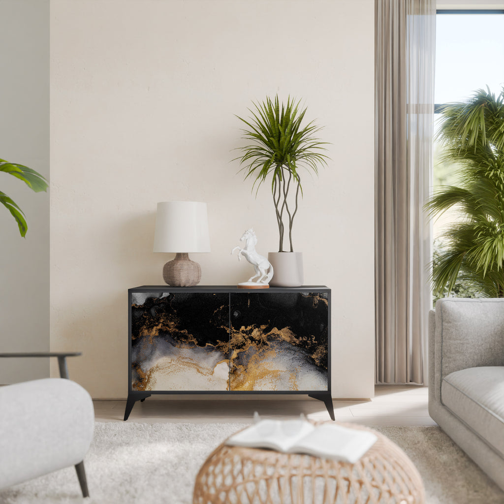 MARBLE OF TOMMORROW 2-Door Sideboard in Black Finish