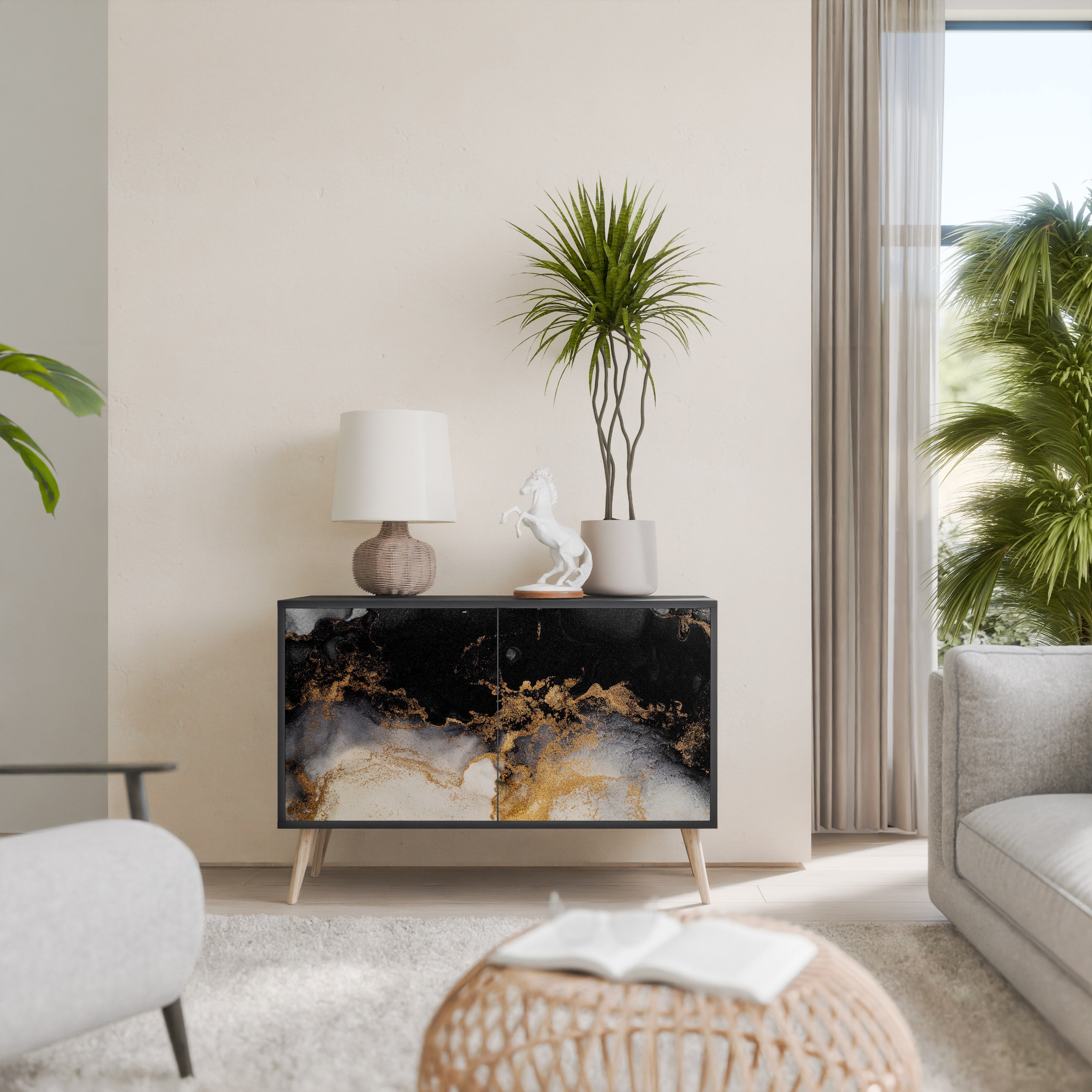 MARBLE OF TOMMORROW 2-Door Sideboard in Black Finish