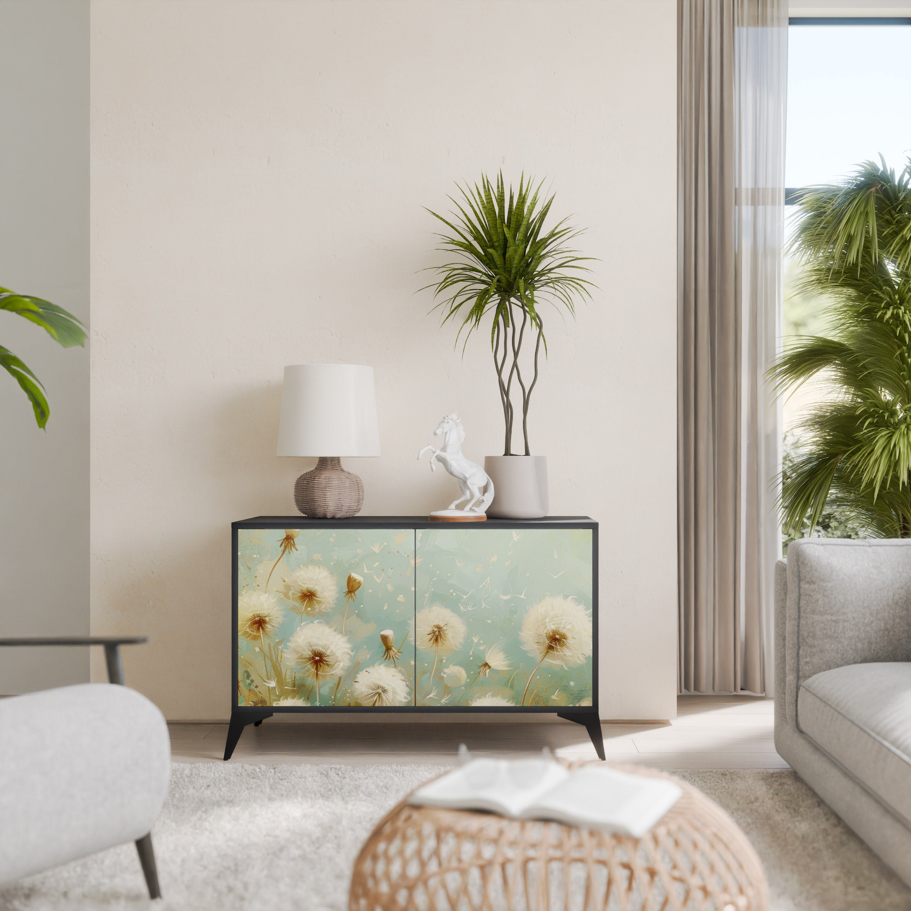 DREAMY MEADOW 2-Door Sideboard in Black Finish