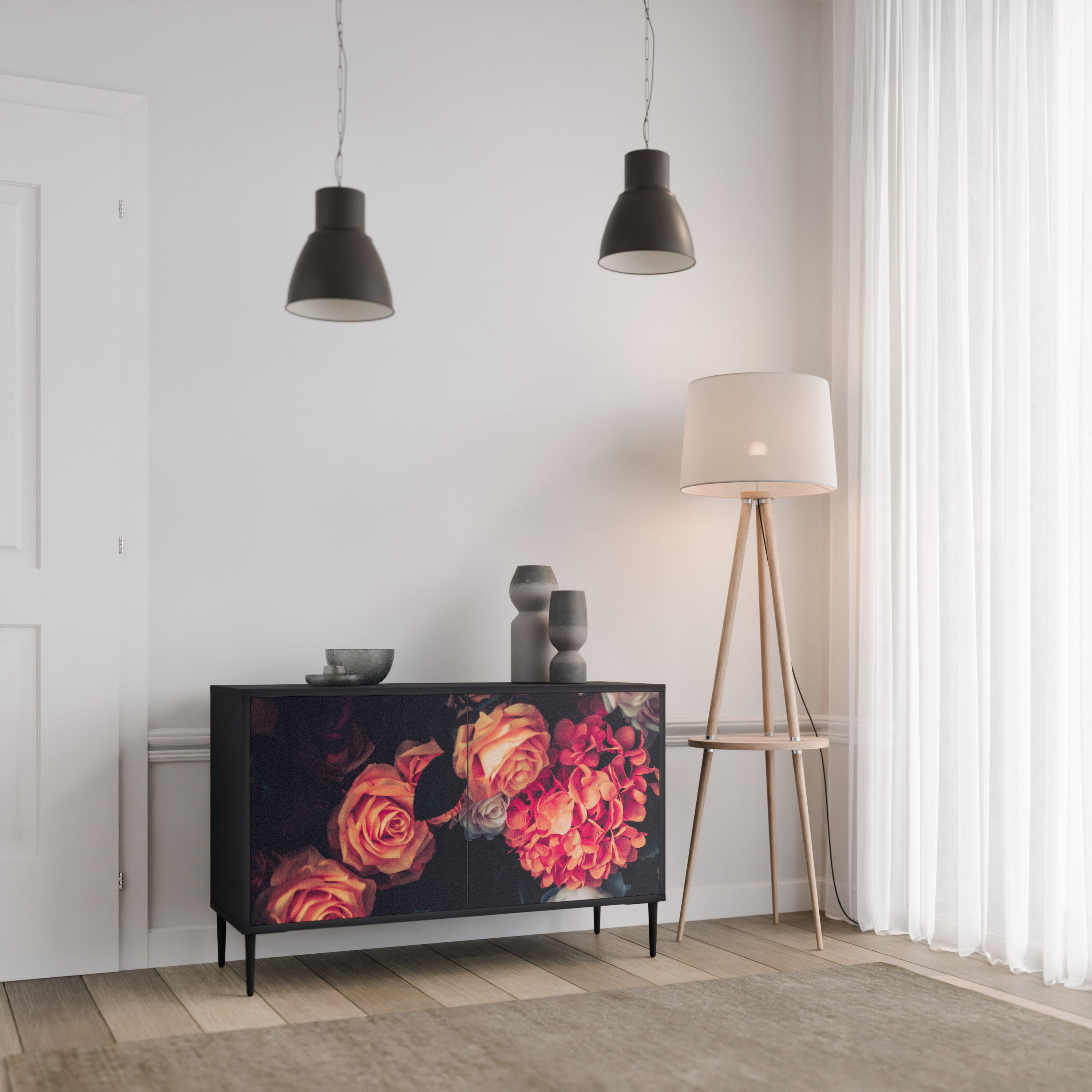 NEVERENDING BLOOM 2-Door Sideboard in Black Finish