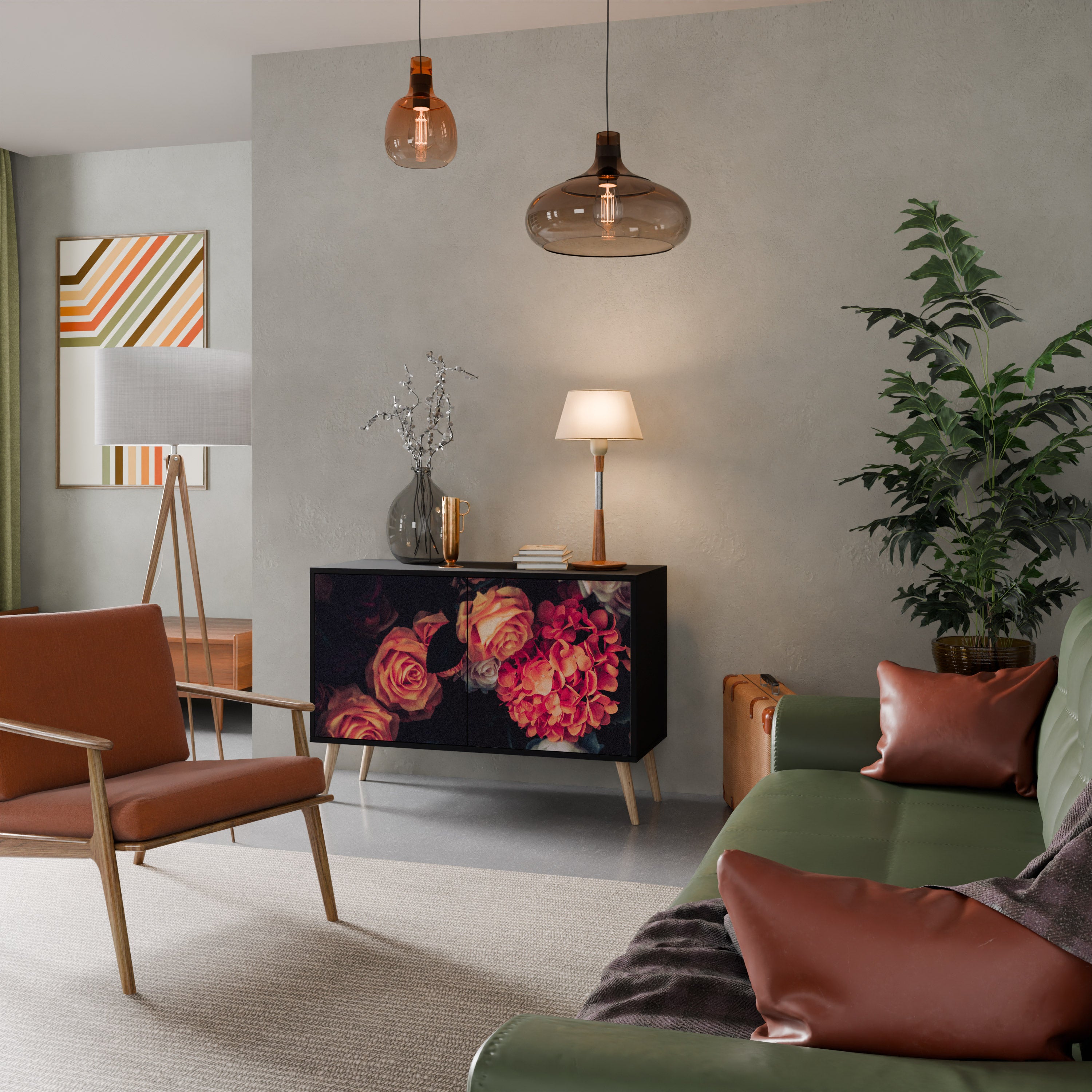 NEVERENDING BLOOM 2-Door Sideboard in Black Finish