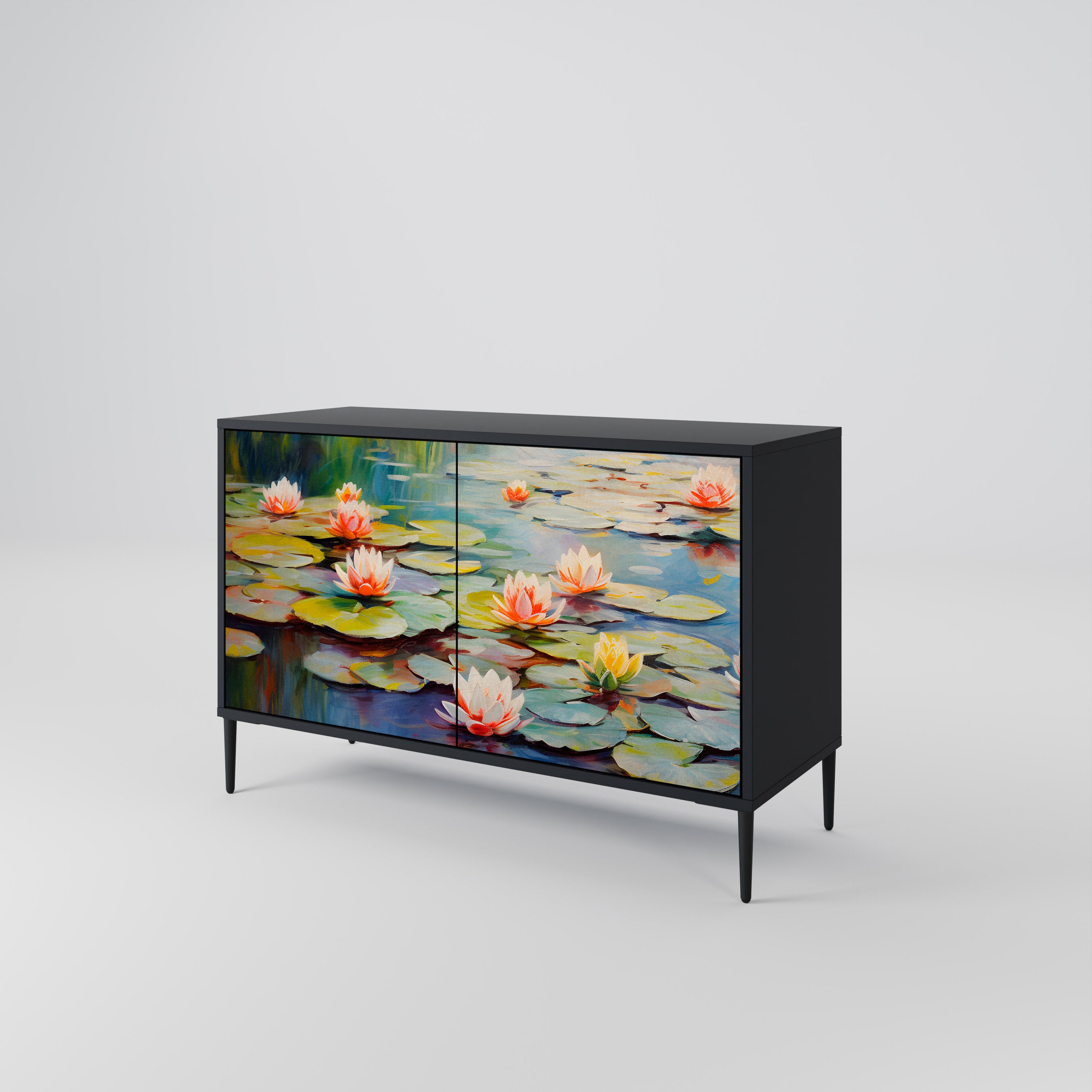 BLOOMING WATERS 2-Door Sideboard in Black Finish