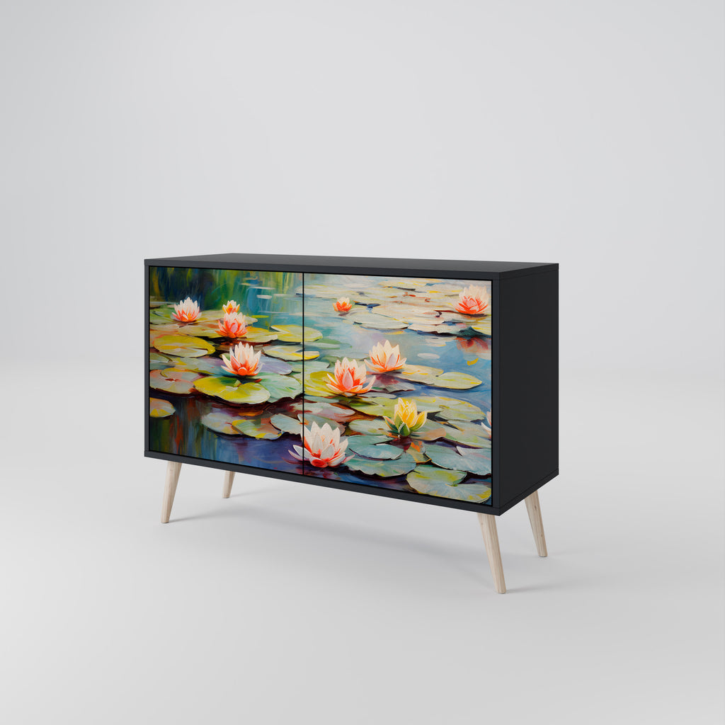 BLOOMING WATERS 2-Door Sideboard in Black Finish