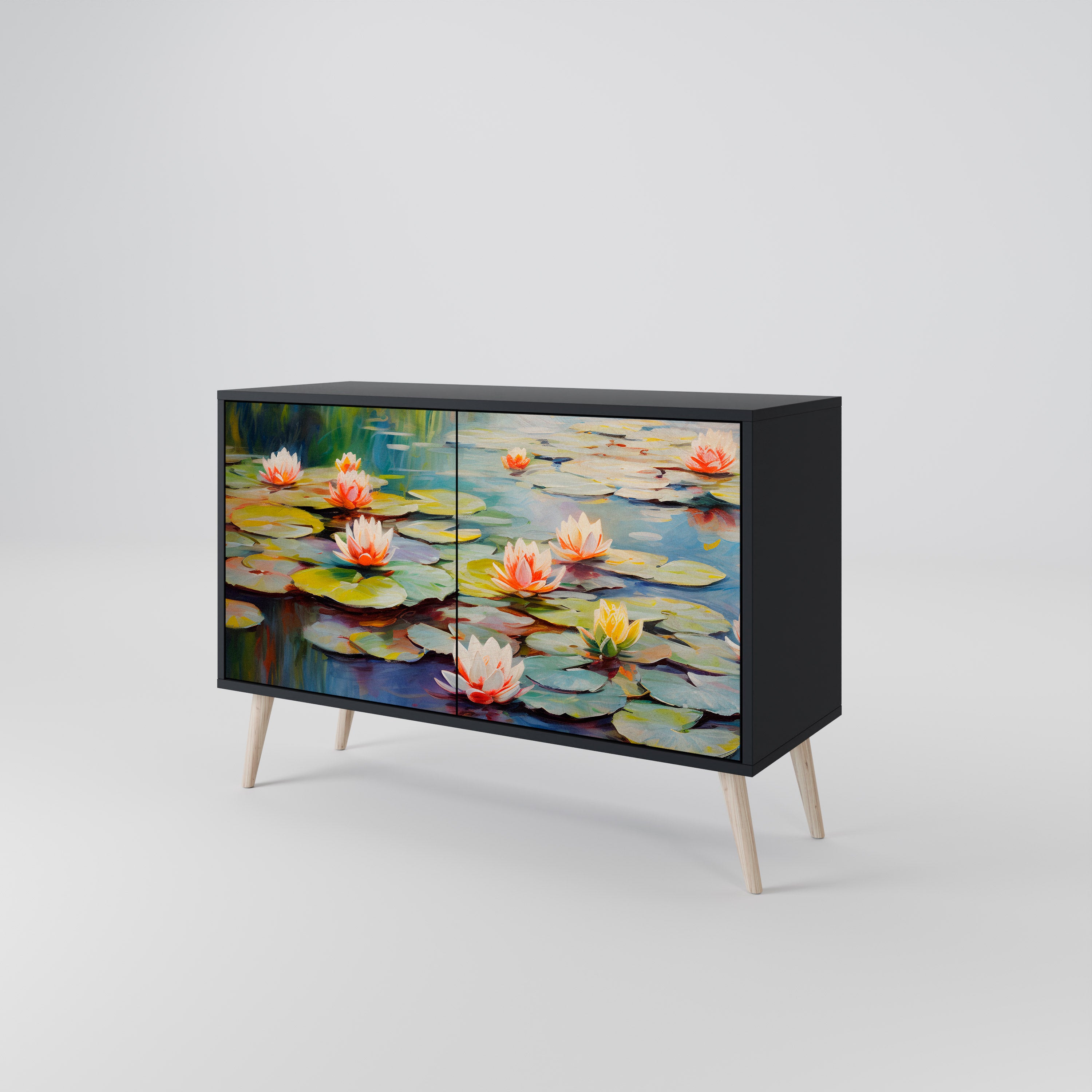 BLOOMING WATERS 2-Door Sideboard in Black Finish