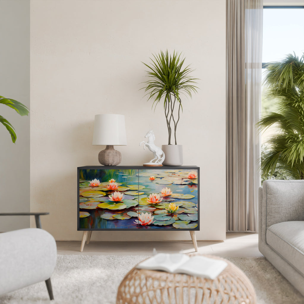 BLOOMING WATERS 2-Door Sideboard in Black Finish