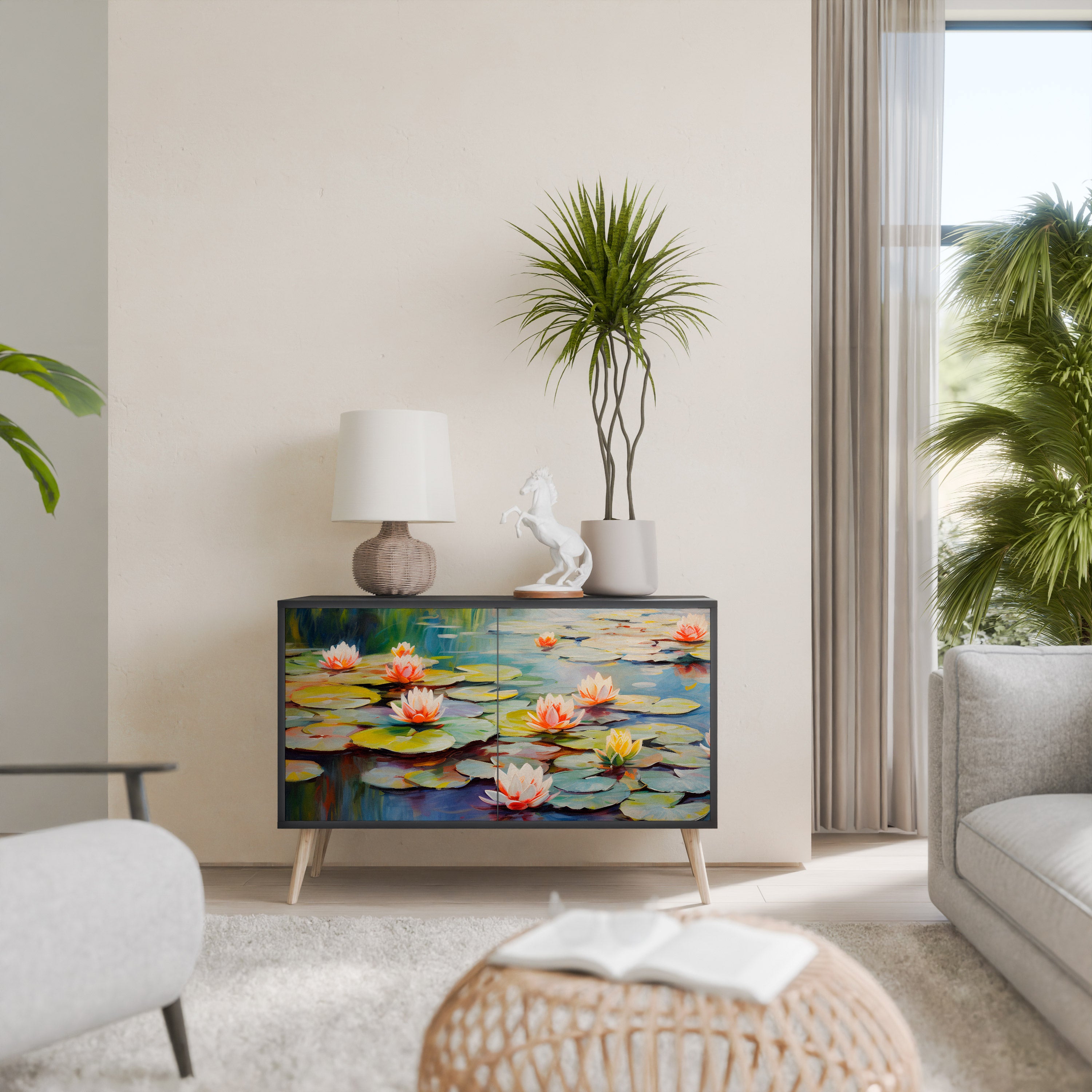 BLOOMING WATERS 2-Door Sideboard in Black Finish