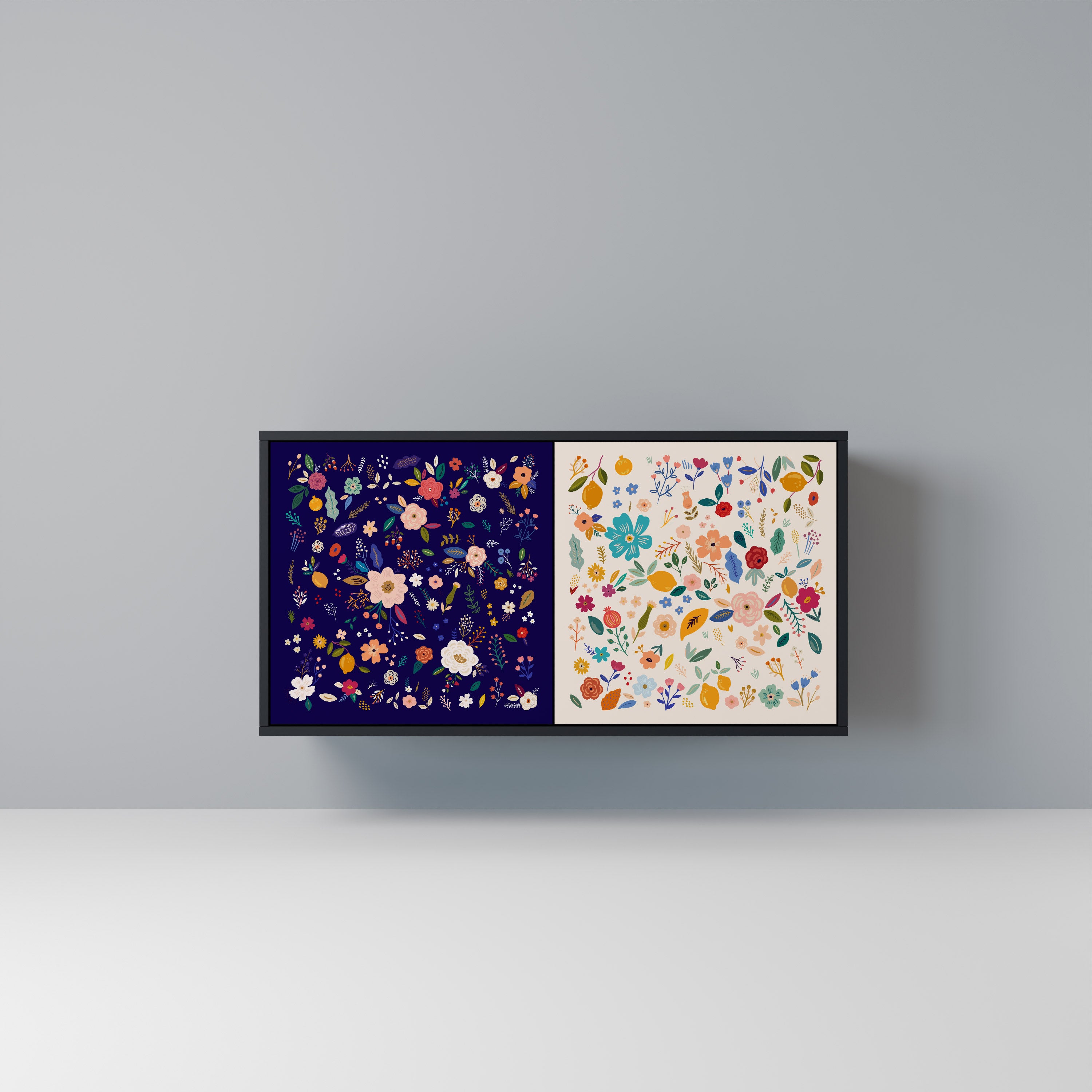 FLORAL COMBINATION 2-Door Sideboard in Black Finish