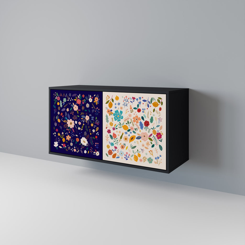 FLORAL COMBINATION 2-Door Sideboard in Black Finish