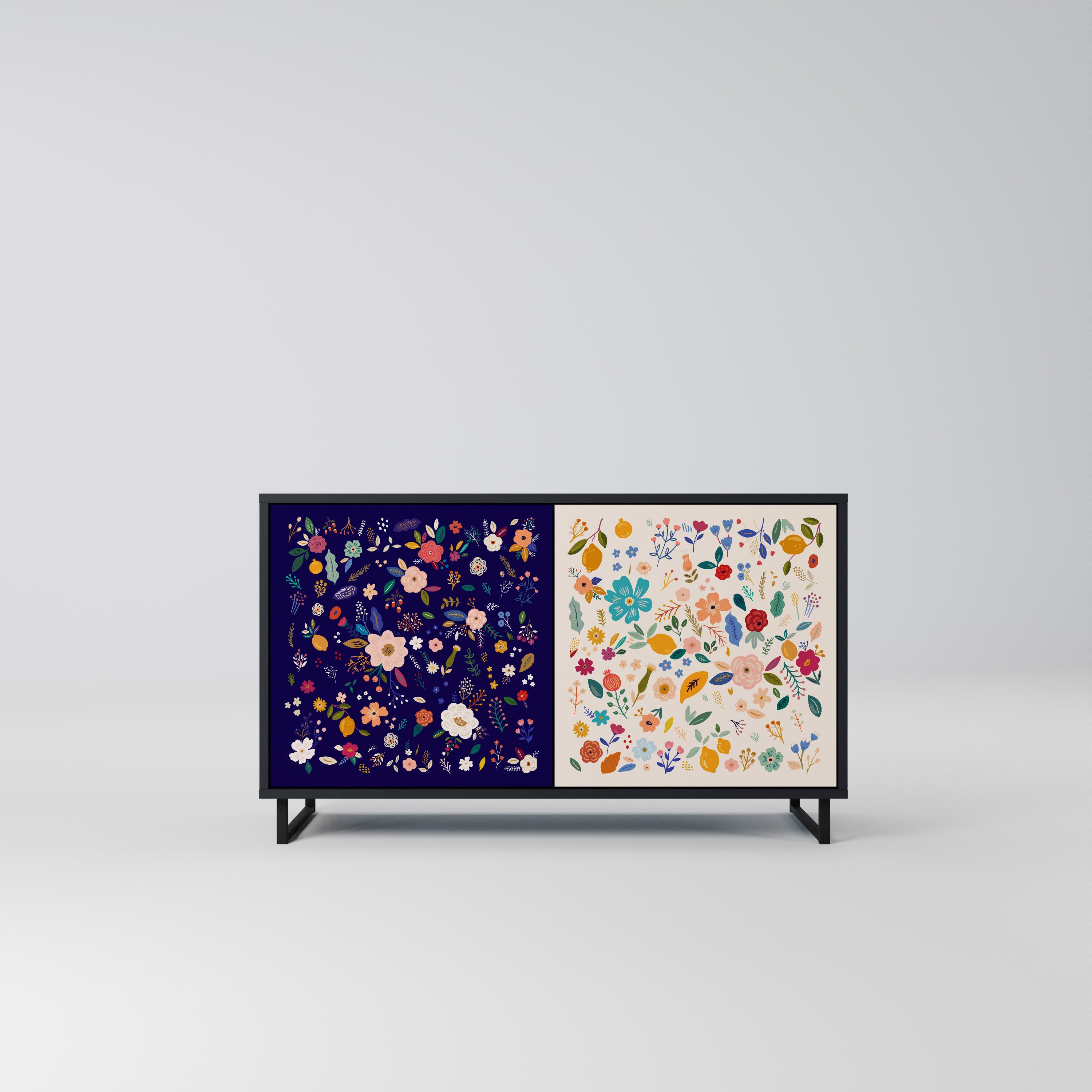 FLORAL COMBINATION 2-Door Sideboard in Black Finish