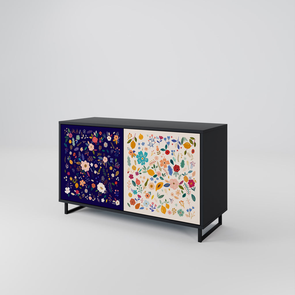 FLORAL COMBINATION 2-Door Sideboard in Black Finish