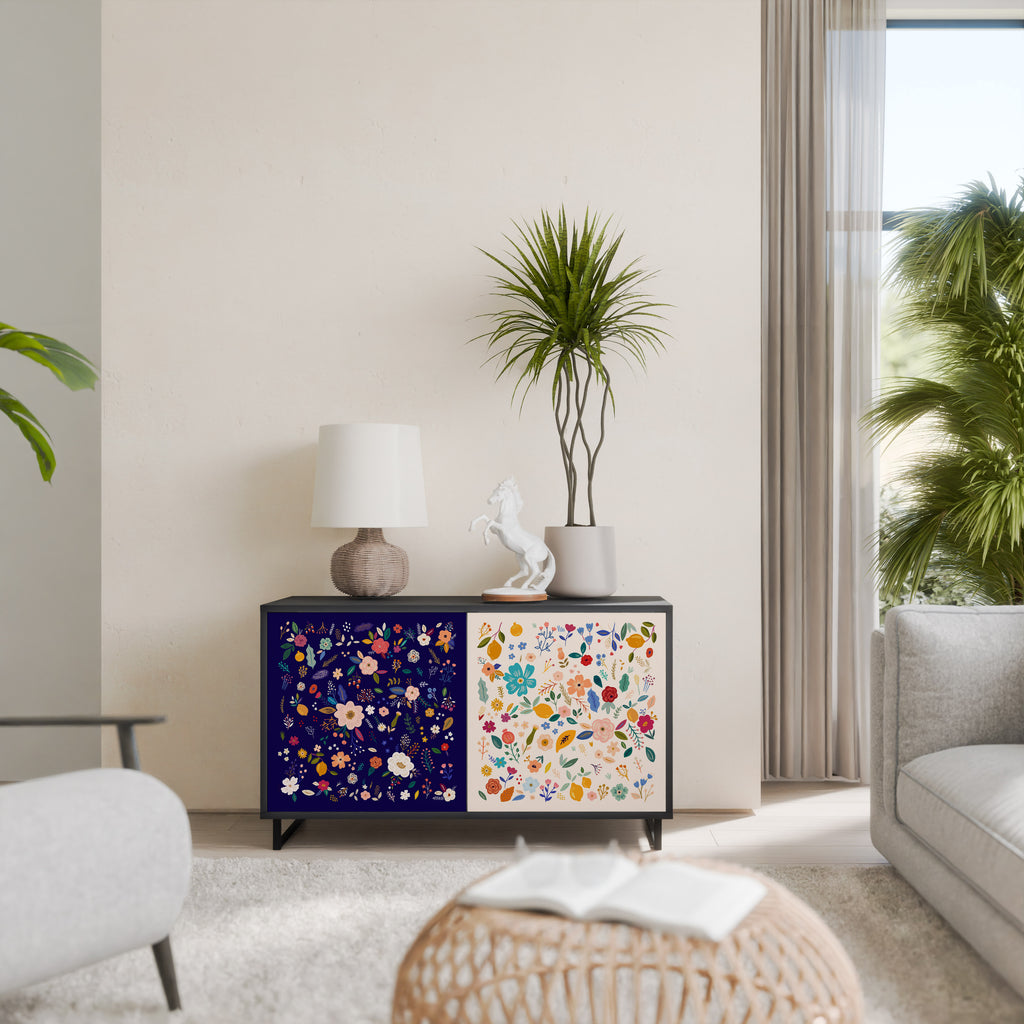 FLORAL COMBINATION 2-Door Sideboard in Black Finish