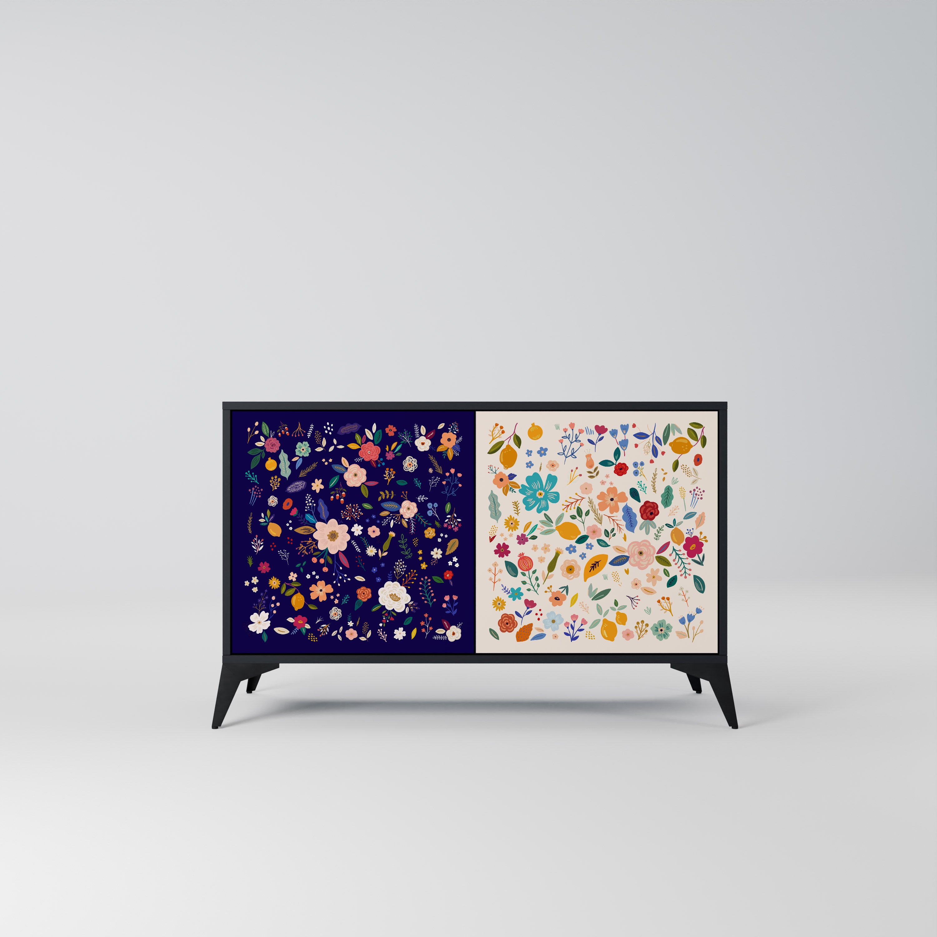 FLORAL COMBINATION 2-Door Sideboard in Black Finish
