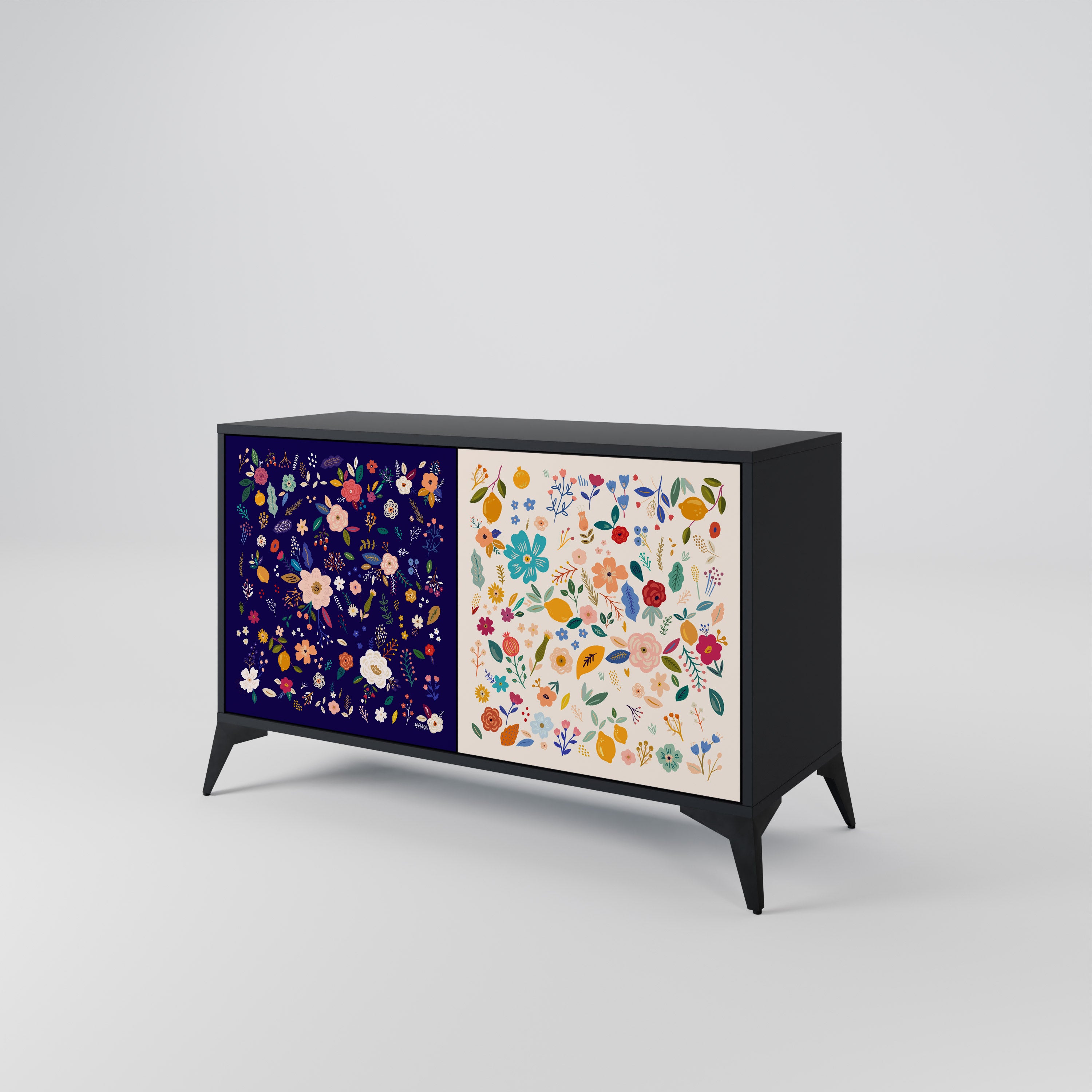 FLORAL COMBINATION 2-Door Sideboard in Black Finish