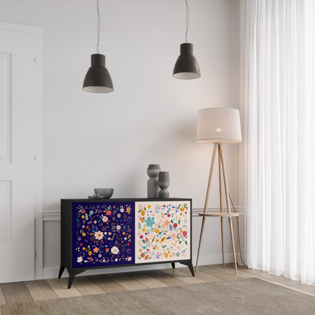 FLORAL COMBINATION 2-Door Sideboard in Black Finish